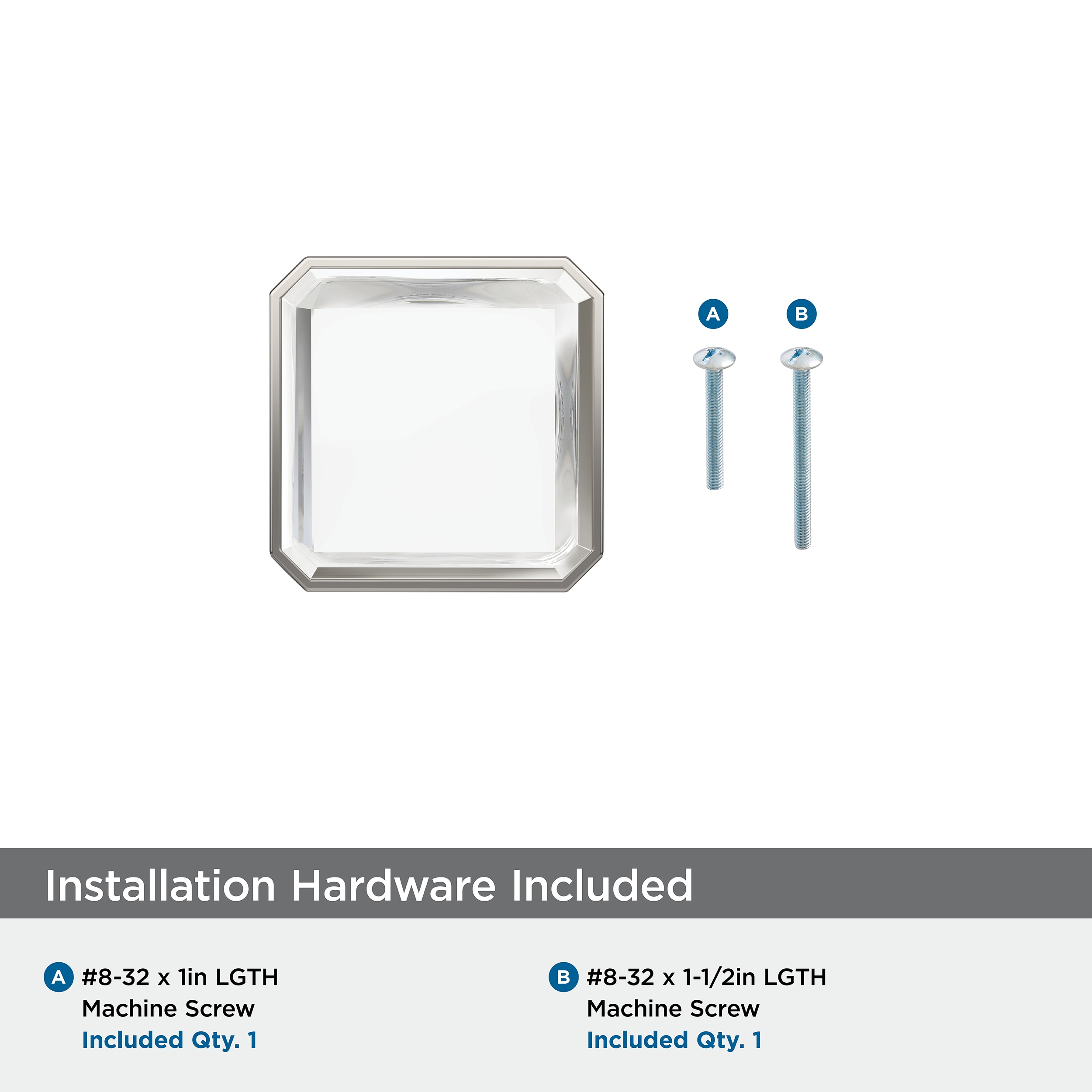 Glacio Square Clear and Polished Nickel Cabinet Knob
