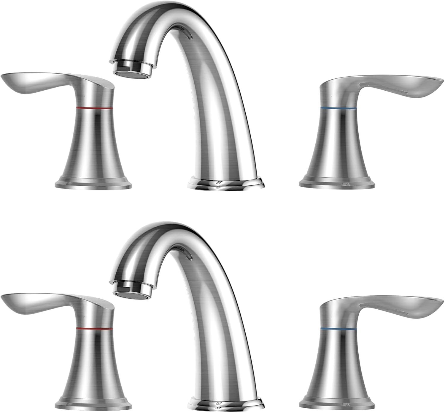 Qeetex DHZ-PHO-0X3L5Q0C Bathroom Faucet 3 Hole 8 inch Widespread Bathroom Faucets for Sink 3 Hole Brushed Nickel with Pop-Up Drain CUPC Hose Water Supply Lines-Chrome 2 Sets