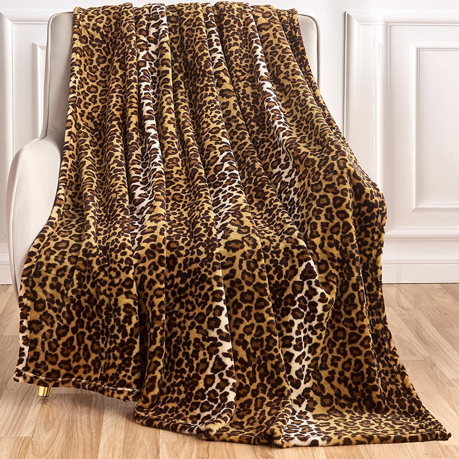 Yichuhaoxi  Leopard Print Fleece Blanket Soft Cozy Plush Throw for Bed Sofa Travel Camping 50 by 60 Dark Brown durable home and garden accessory