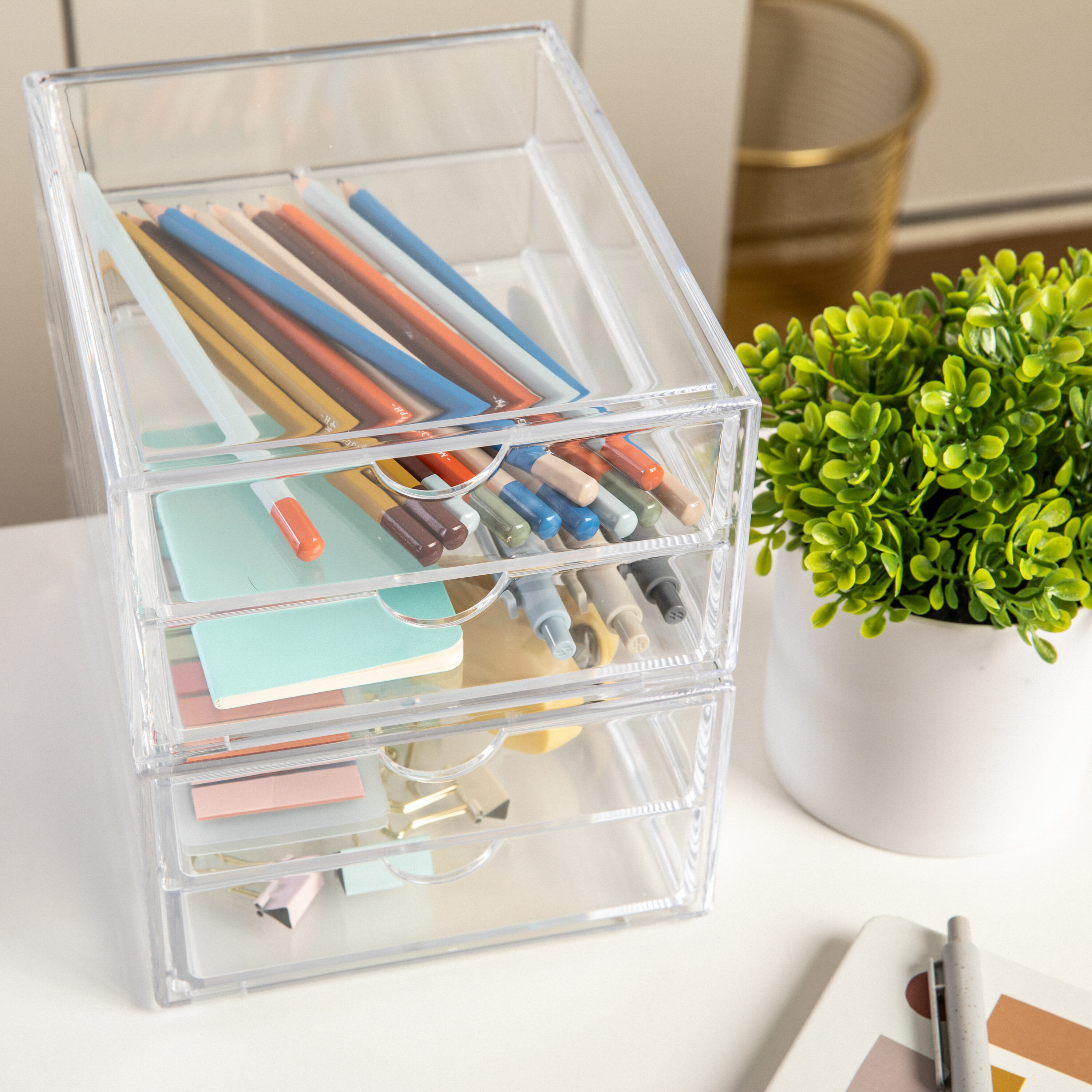 Martha stewart 4 compartment clear plastic desktop organizer set
