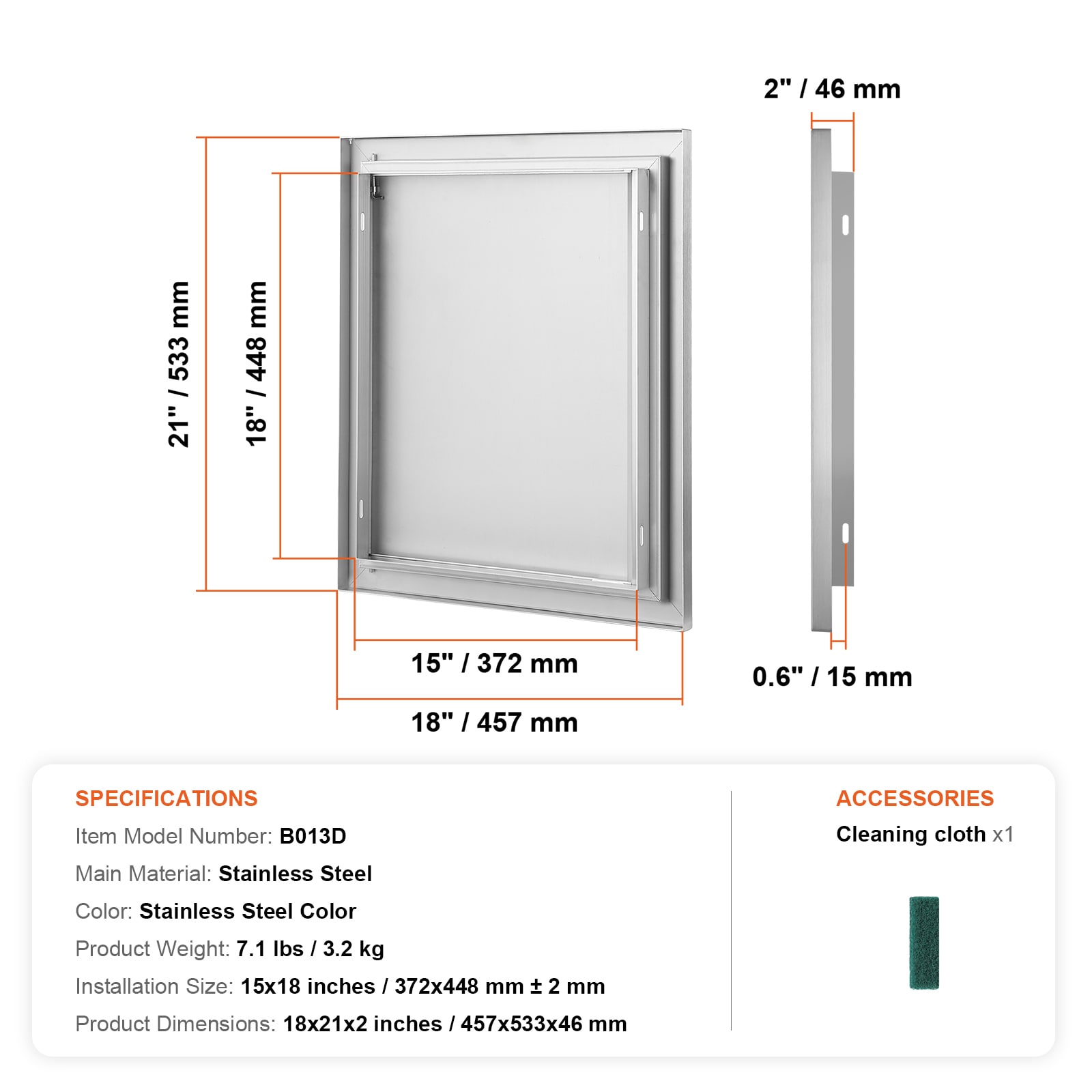 Stainless Steel Flush Mount BBQ Access Door 18x21 Inch