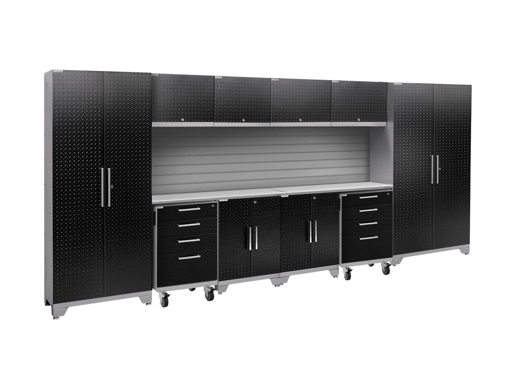 Newage S Performance 2 0 156 W X 77 25 H Diamond Plate Black Steel Garage Storage System In The Systems Department At Com Steel Garage Storage, Diamond Plate Cabinets