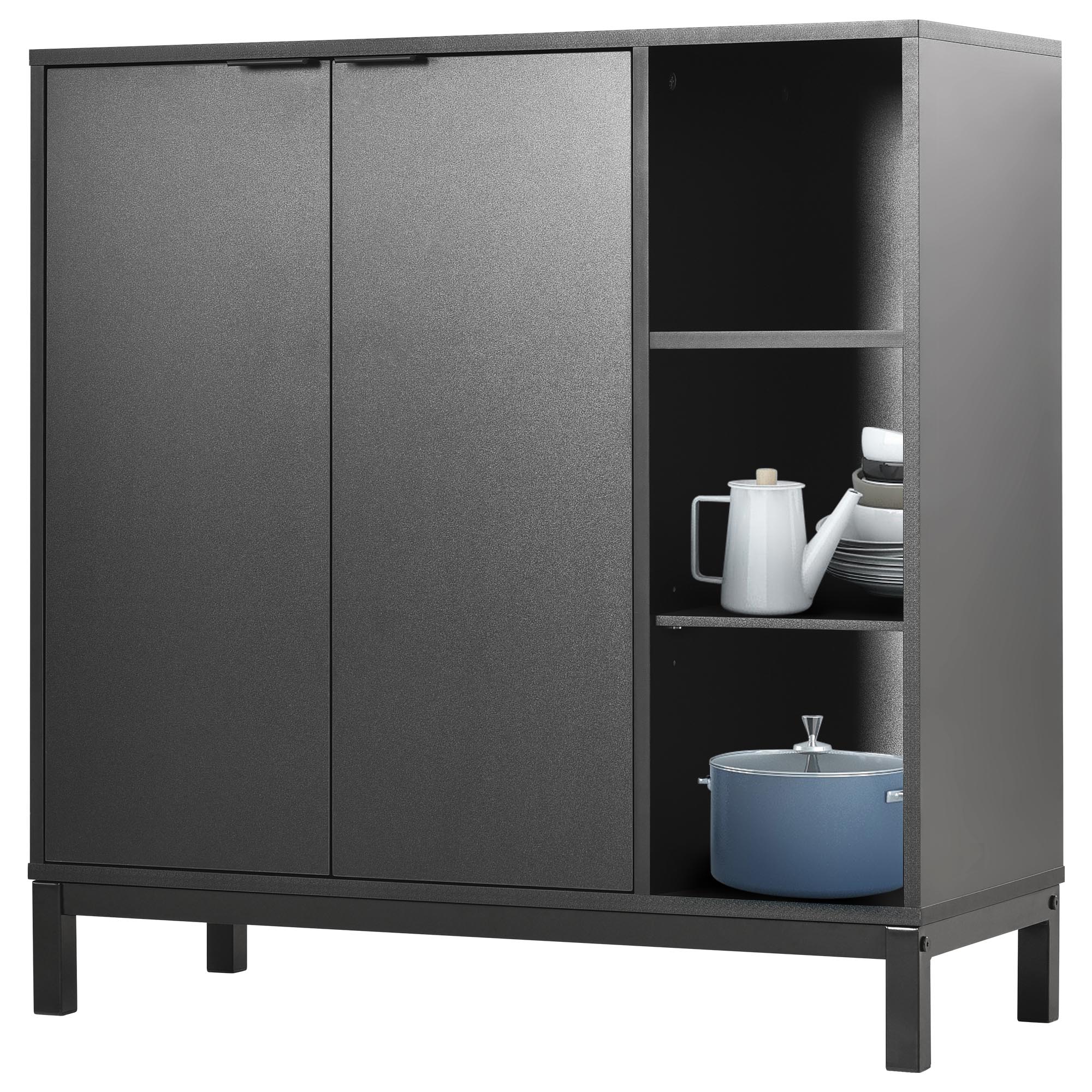 Miki Shinly KK-8AAB-22QI Black MDF Base with MDF Rolling Kitchen Island ( 14.17-in x 33.86-in x 34.2-in )