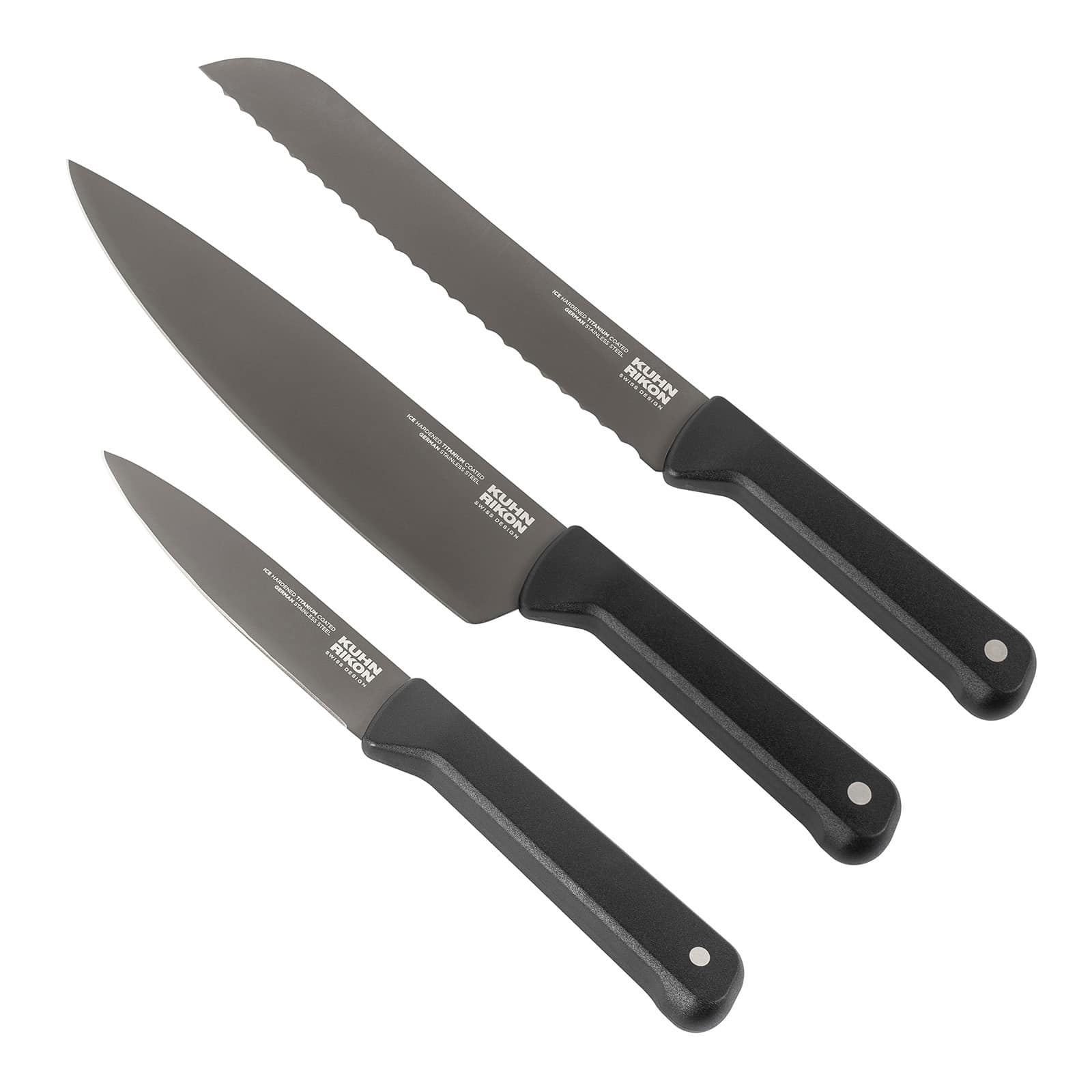 Kuhn Rikon  ICED 3 Piece Knife Set Paring Chef Bread Ice Hardened German Stainless Blade