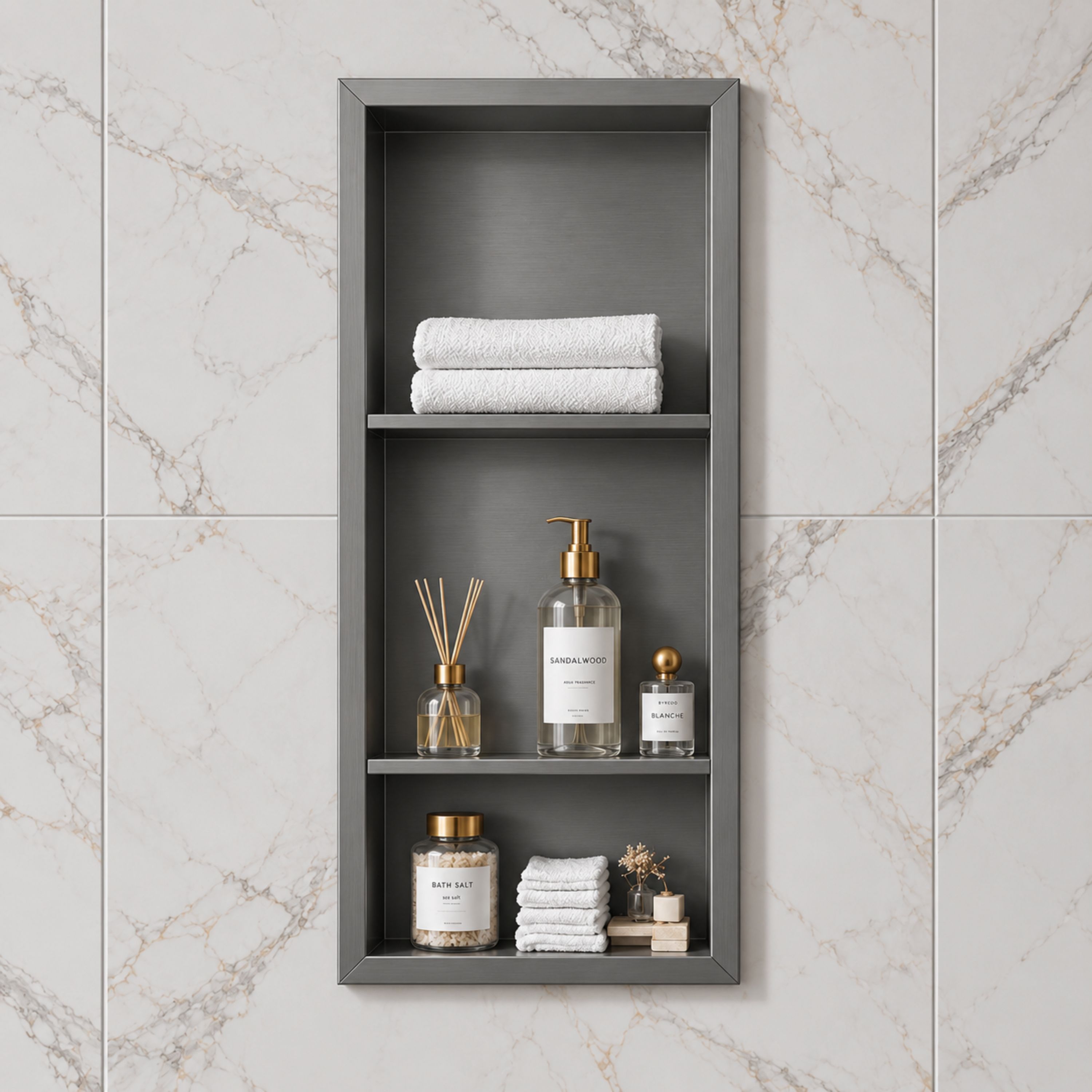Velusian 12 in. W x 30 in. H x 4 in. D Waterproof Stainless Steel Recessed Shower Niche with Double Shelves in Gun Gray