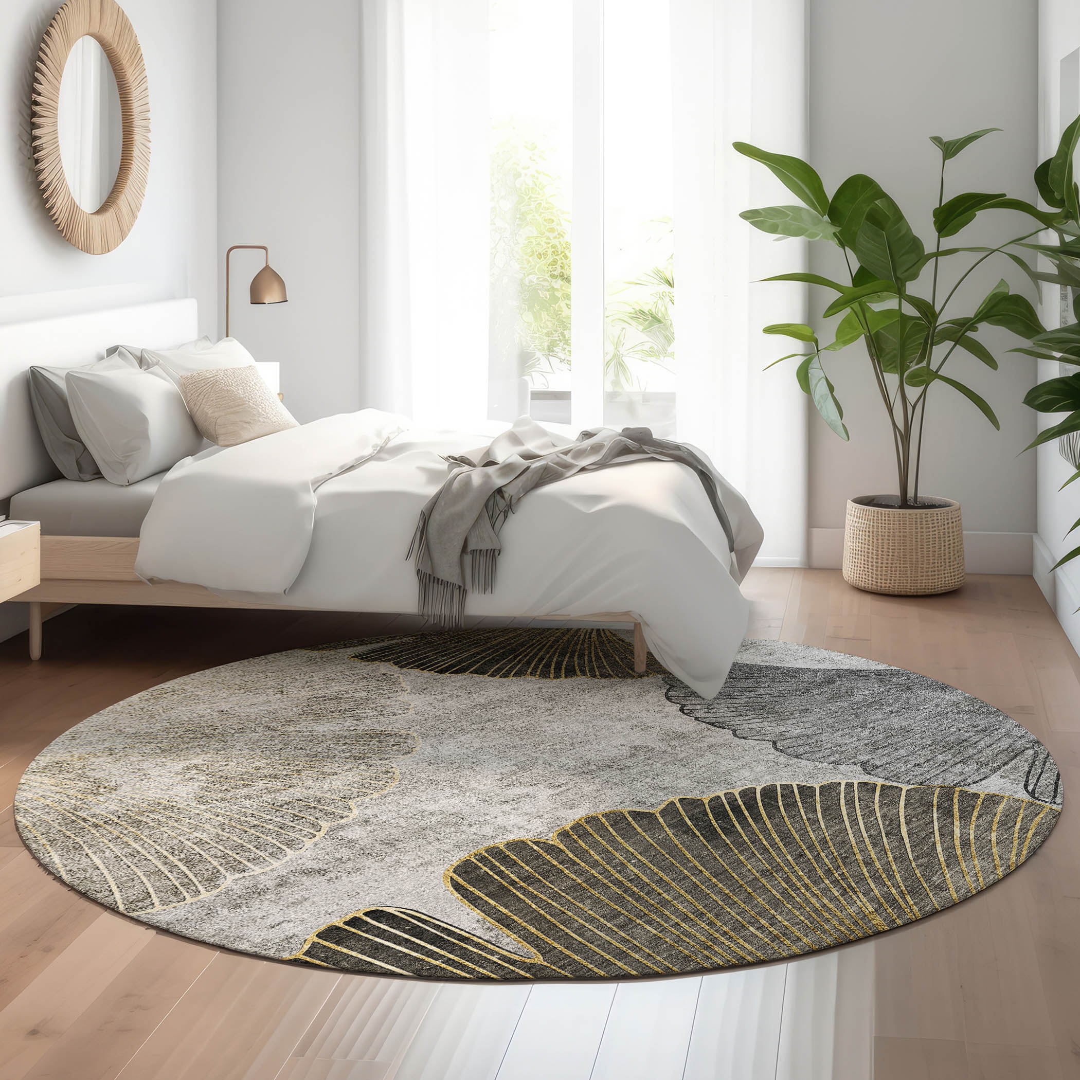 Addison Rugs AMF626GY8RO Mayfield AMF626GY 8 x 8 (ft) Loomed Polyester Gray Round Indoor Geometric Machine washable Area rug