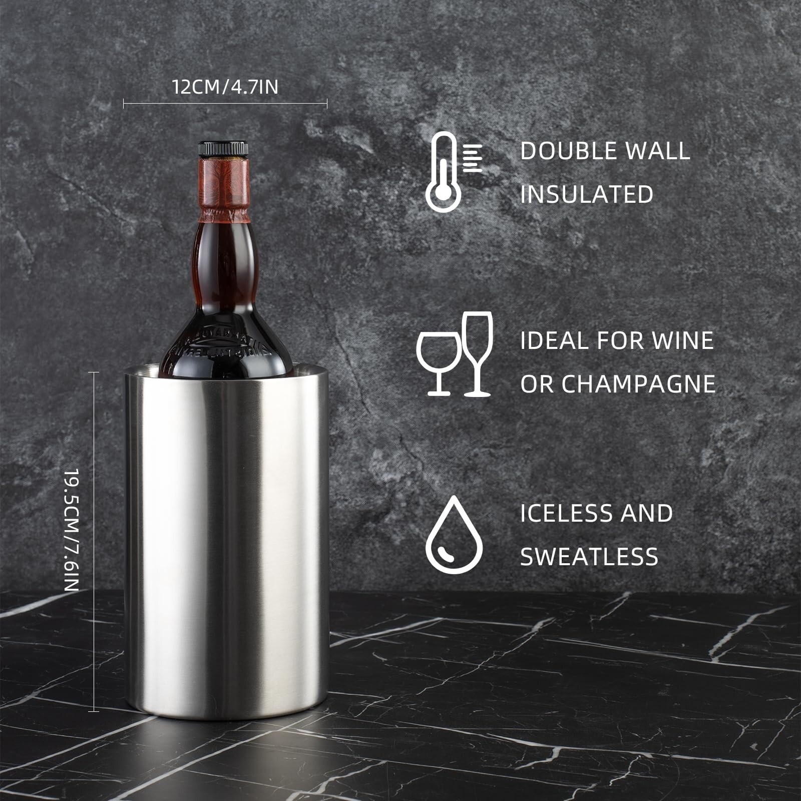 Aoibox  3 Pack Stainless Steel Double Wall Wine Cooler Chiller Bucket for Standard Bottles Champagne Ice Bucket