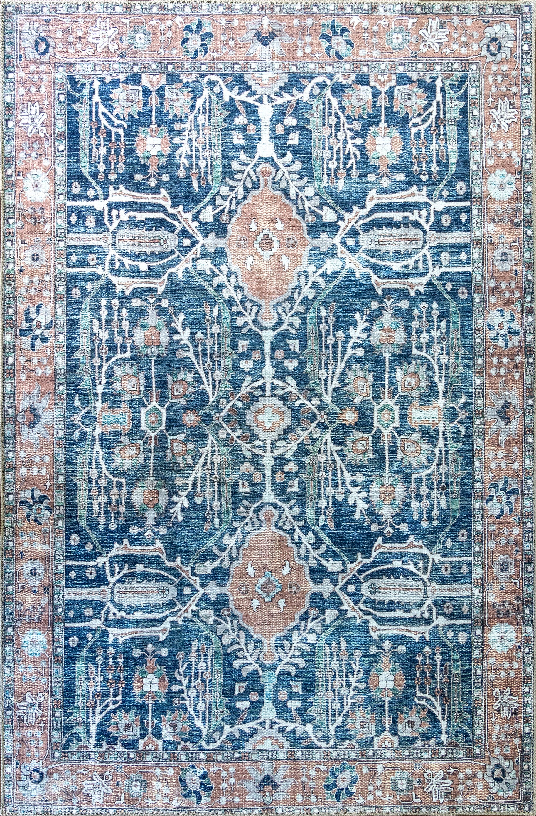 Soft Woven 3X5-CT-NVY-BRW-2897 3 x 5 (ft) Hooked Cotton Blue Rectangular Indoor Solid Vintage Machine washable Area rug