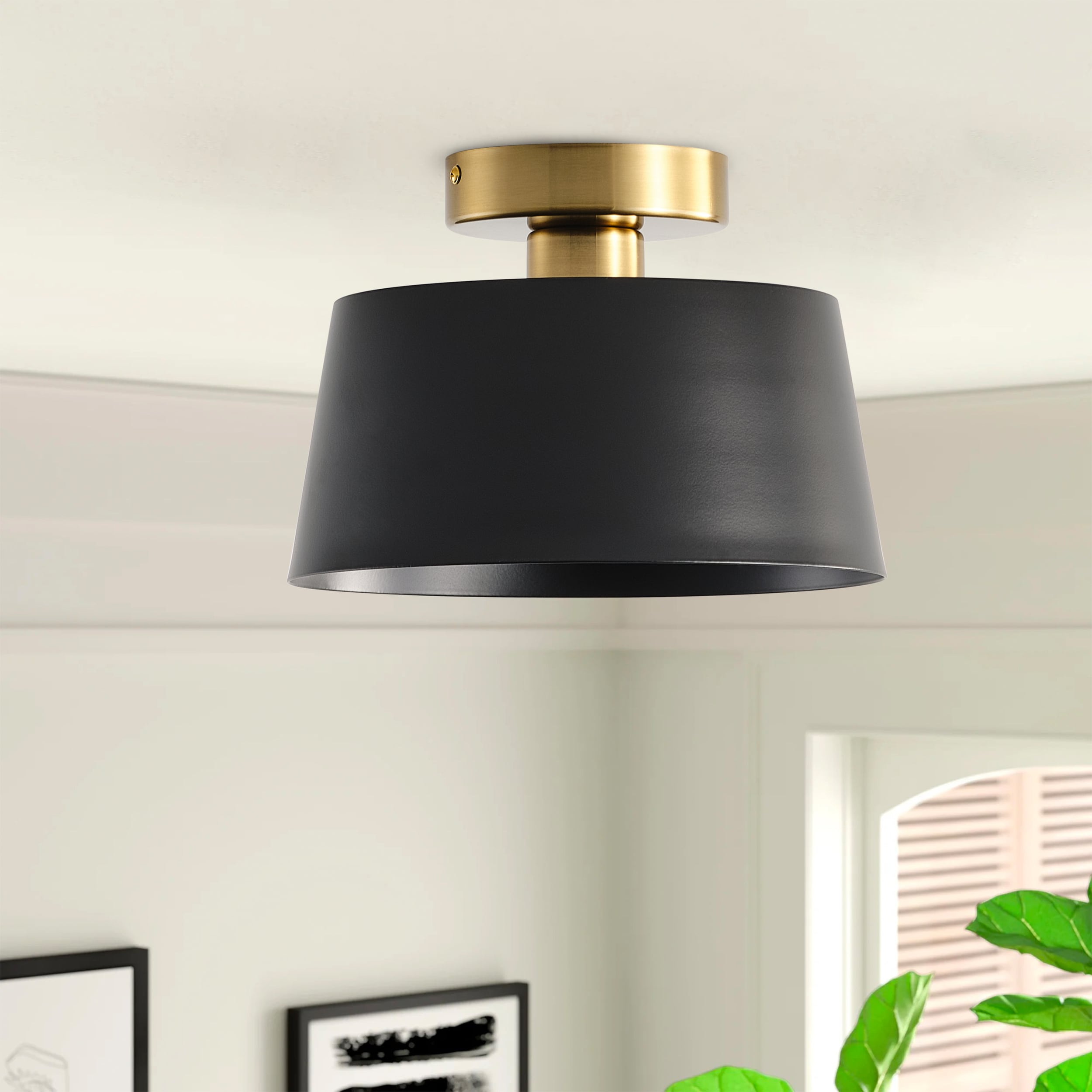 Aiwen 9.84-in Black Indoor 1 -Light Semi-flush Mount Light Metal