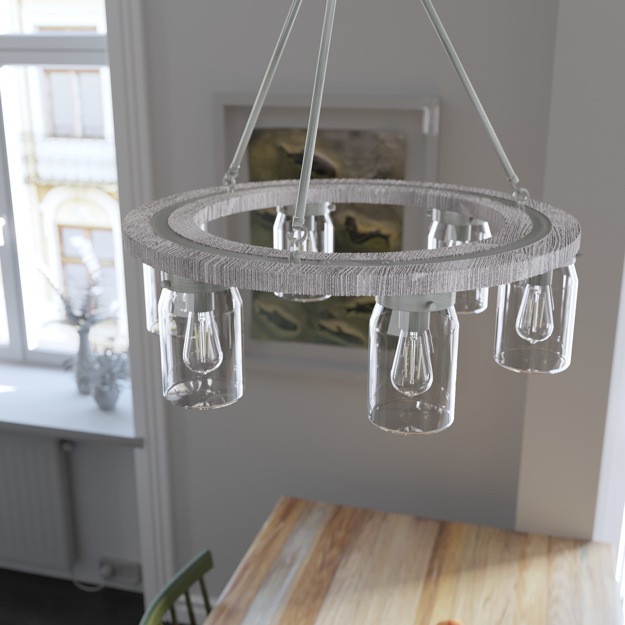 Hunter 19211 Devon Park 6 -Light Brushed Nickel Farmhouse For Use in Bedrooms, Dining Rooms, Foyers, Kitchens, Living Rooms Chandelier