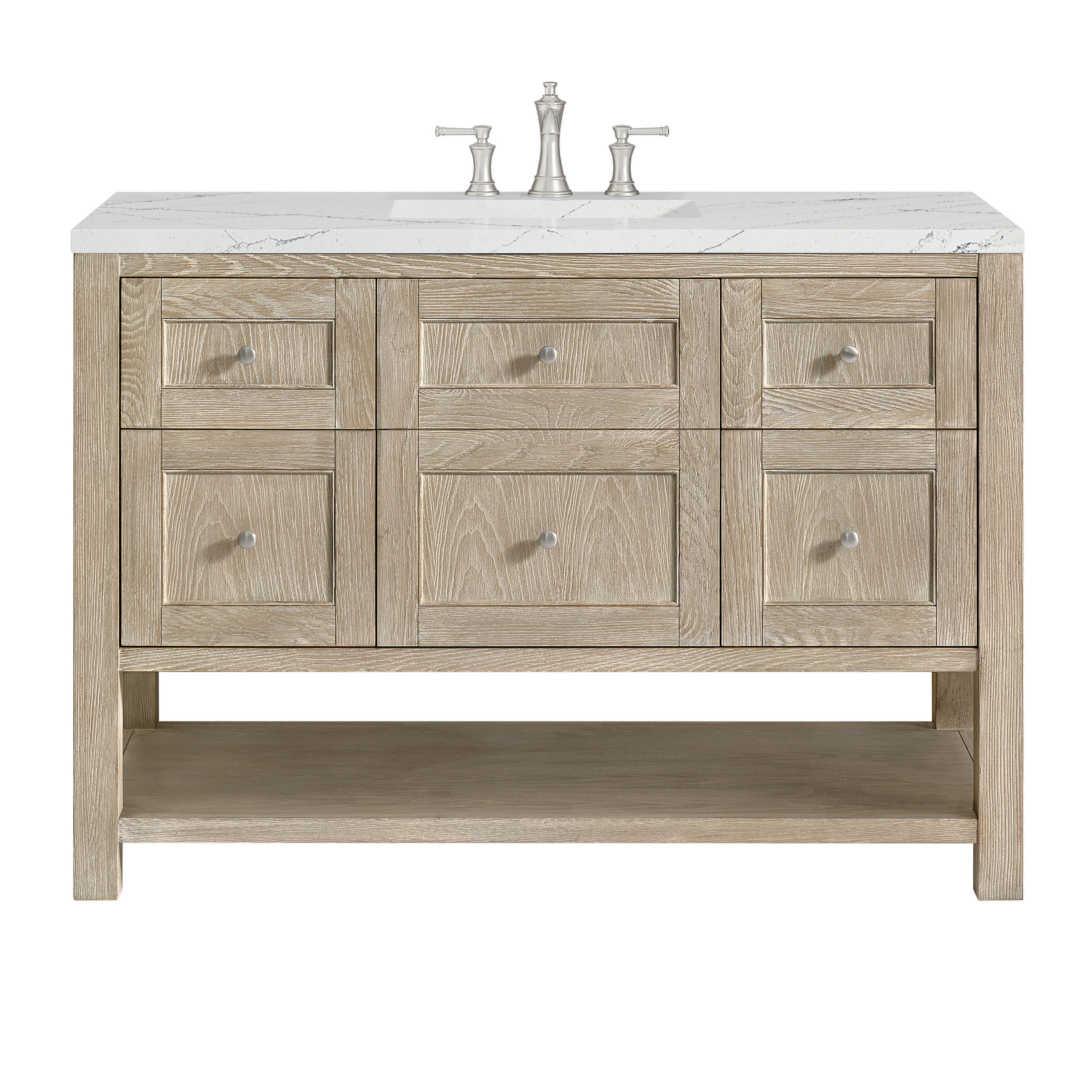 James Martin Vanities 330-V48-WWO-3ENC Breckenridge 48-in Whitewashed Oak Undermount Single Sink Bathroom Vanity with Ethereal Noctis Quartz Top