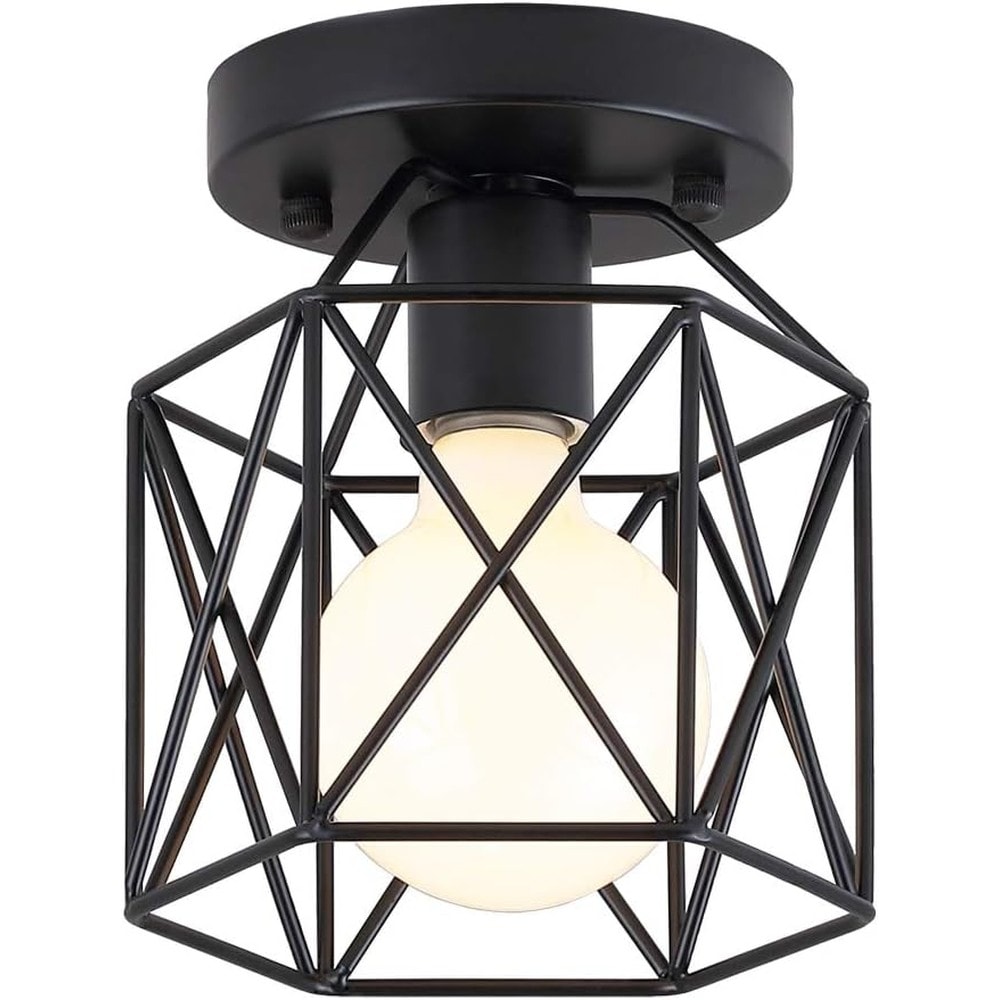 Slagawa  Black Mini Semi Flush Mount Ceiling Light with Cage Design for Hallway Kitchen Bedroom