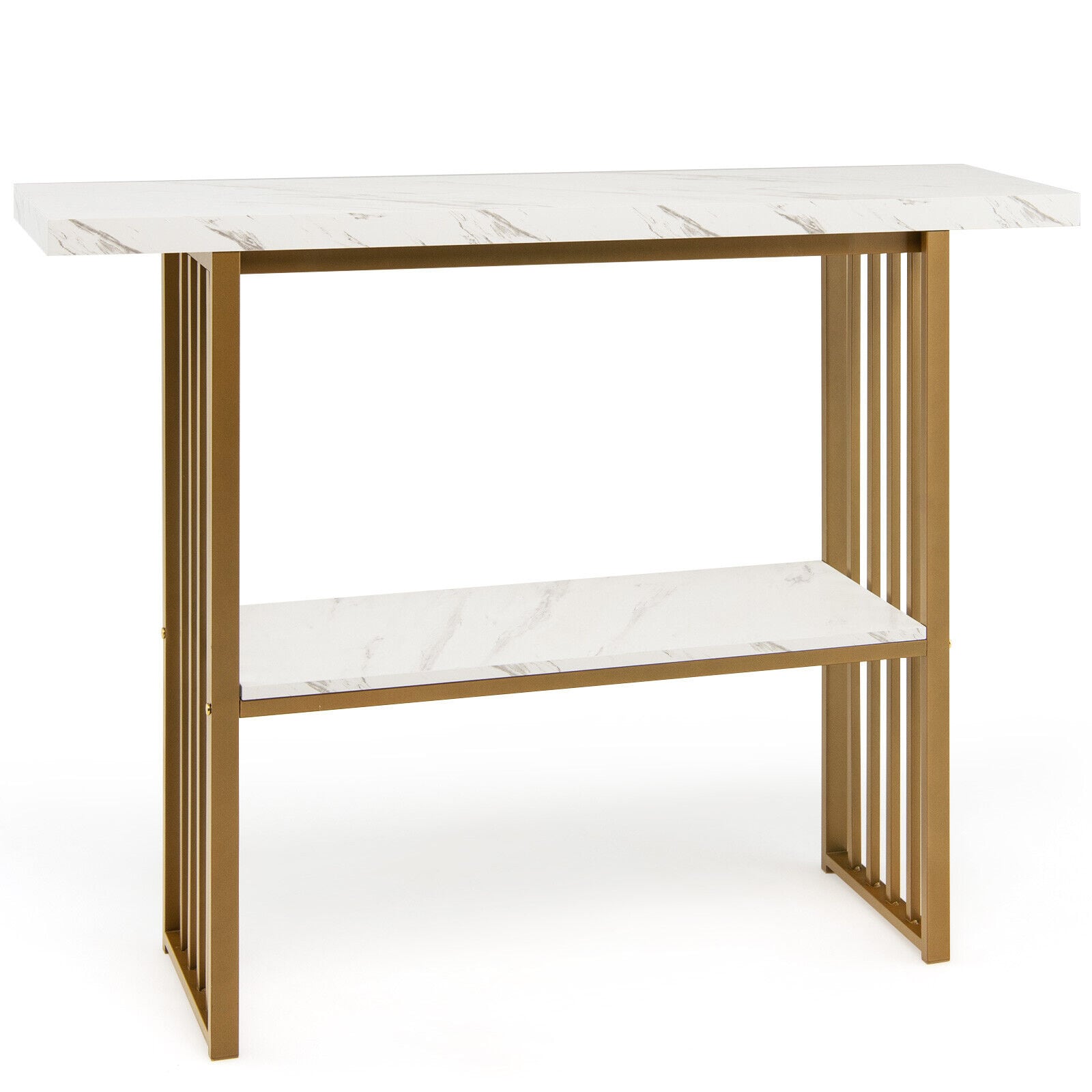 LIVIZA UTG10498WH White Contemporary/Modern Bar Table, Composite with Gold Steel 48-Inches L x 36.5-Inches H
