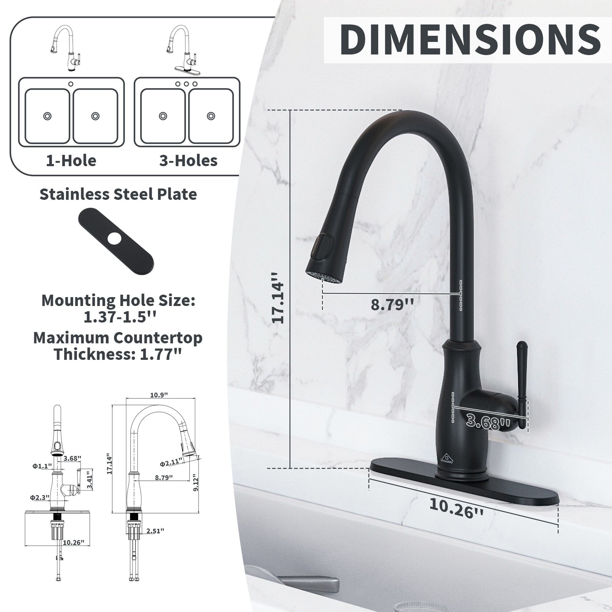 CASAINC CA-D0465-MB Kitchen-Faucets - View #3