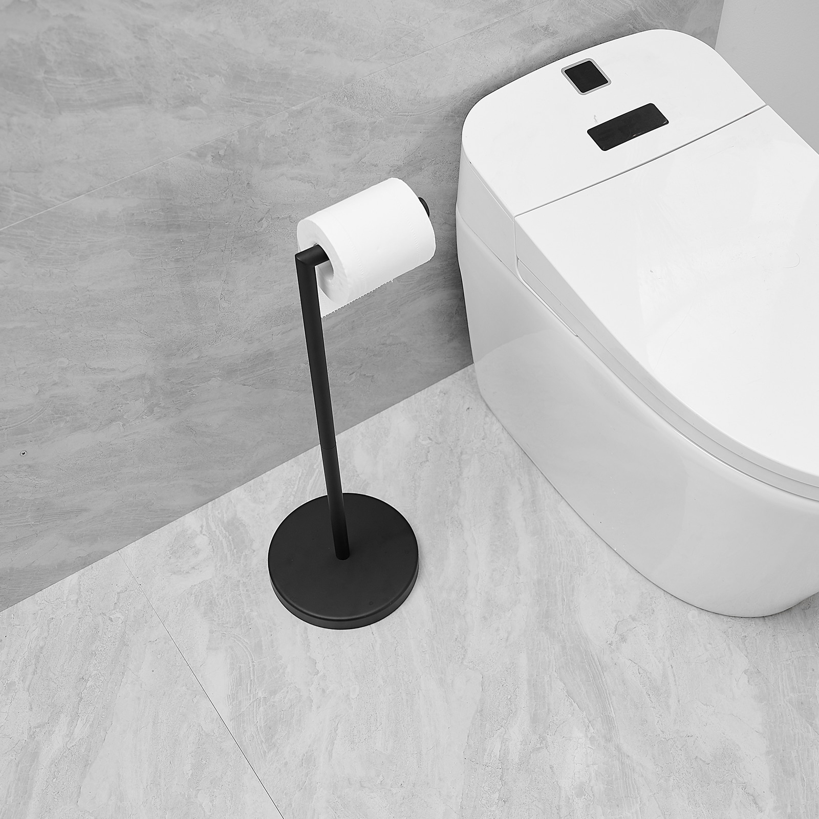 BWE Matte Black Freestanding Single Post Toilet Paper Holder in