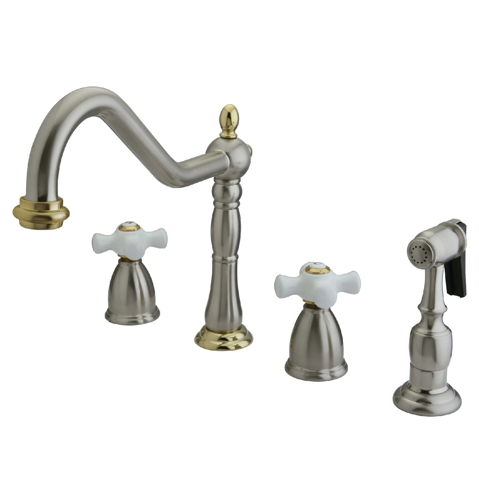 Kingston Brass WLKB1799PXBS Heritage Brushed nickel/polished brass Double Handle Deck-mount Kitchen Faucet with Sprayer ( Side Sprayer Included )