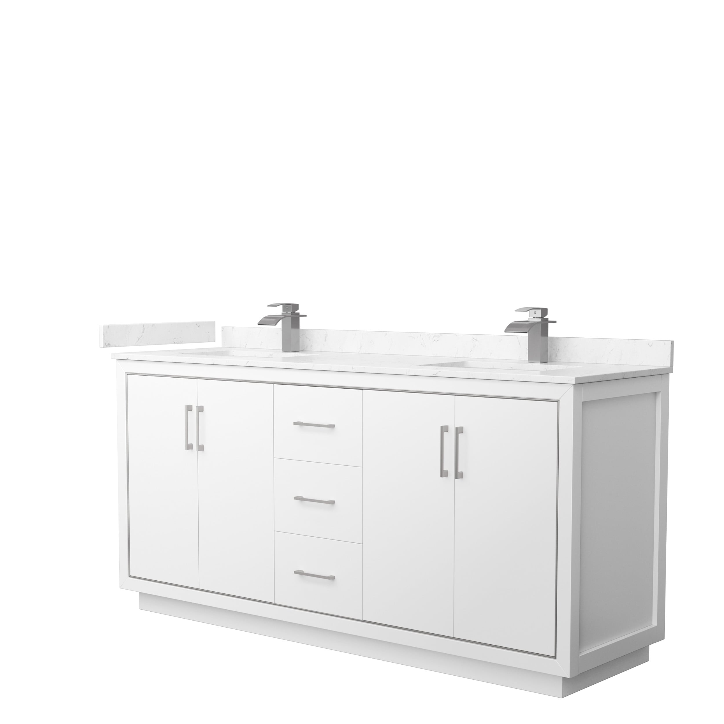 Wyndham Collection WCF111172DWHC2UNSMXX Icon 72-in White with Brushed Nickel Trim Undermount Double Sink Bathroom Vanity with Carrara Cultured Marble Top