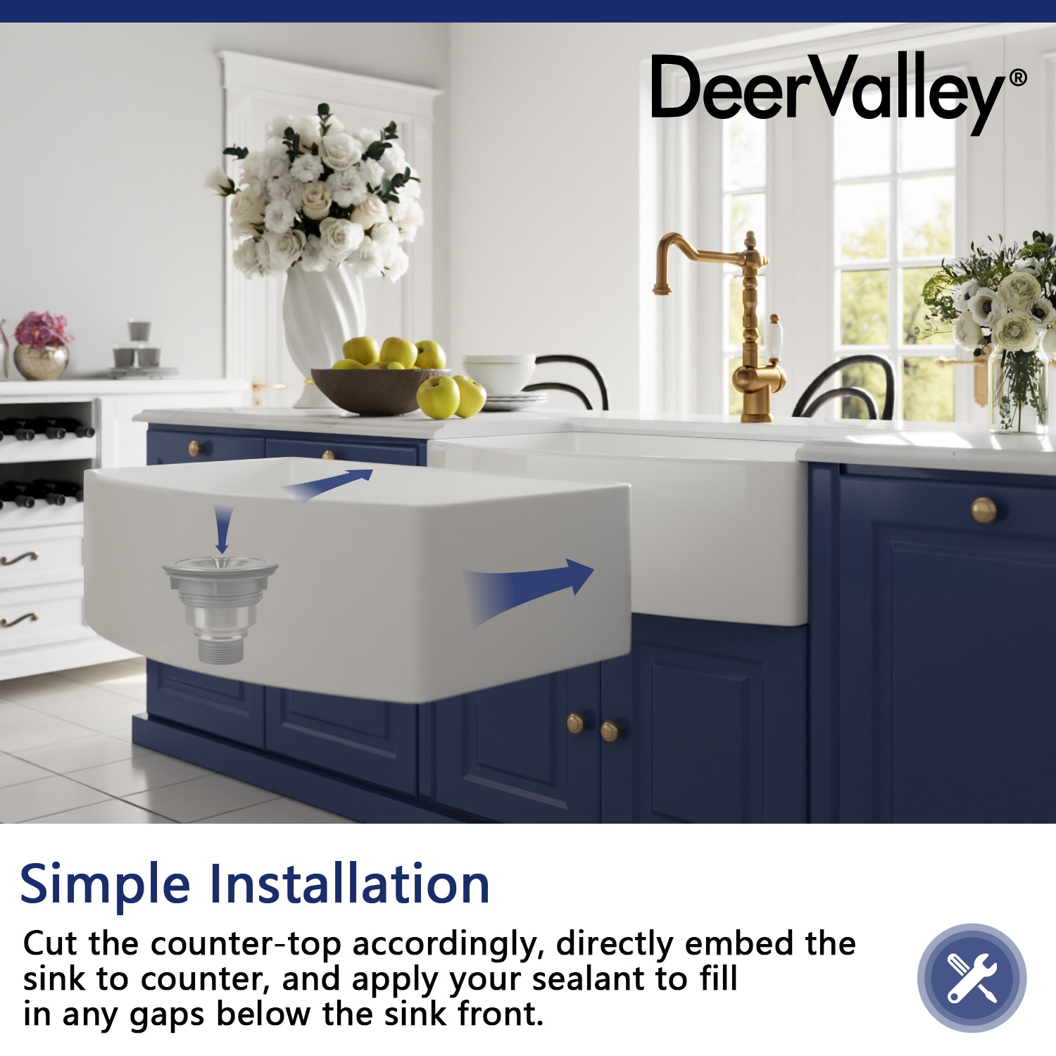 DeerValley Farmhouse Apron Front 33-in x 20.87-in White Fireclay Single  Bowl Kitchen Sink in the Kitchen Sinks department at