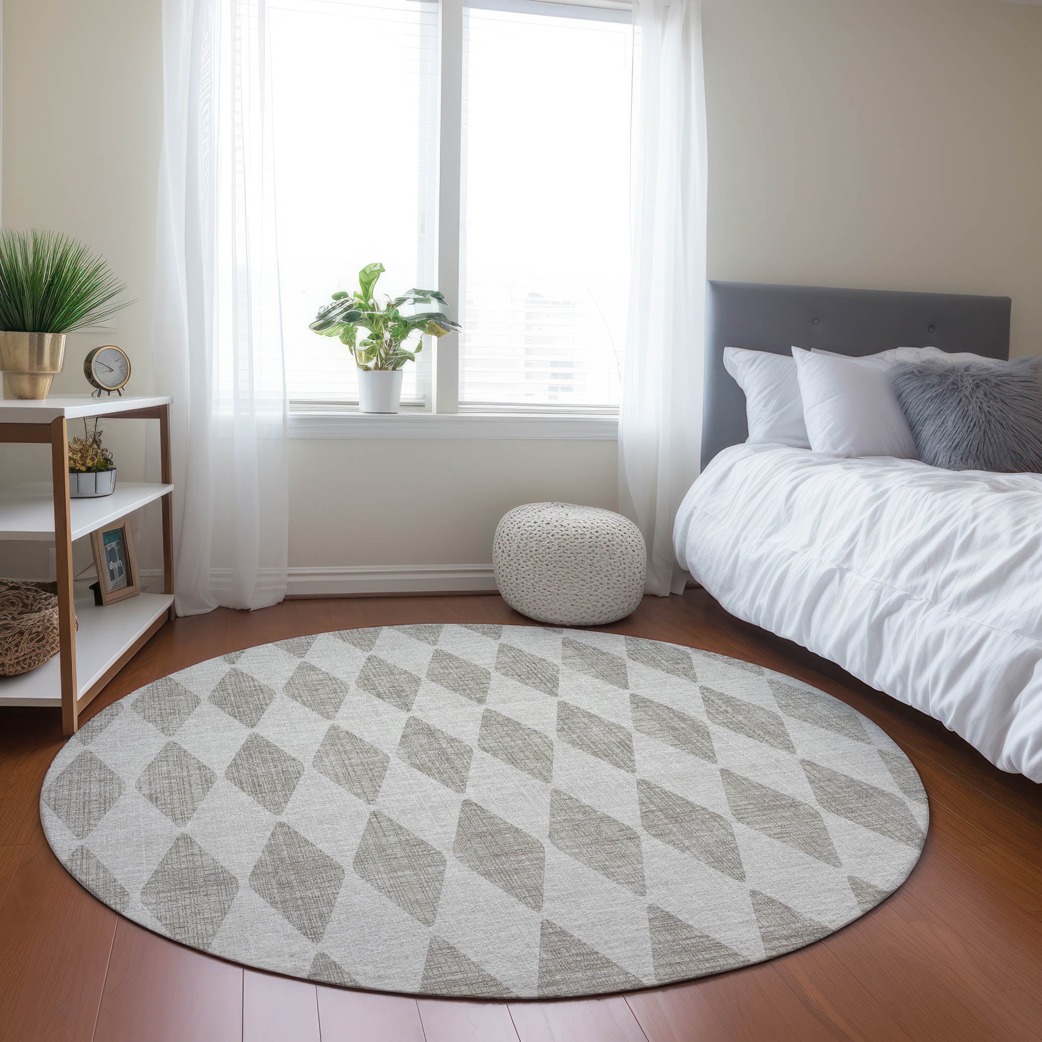 Addison Rugs ACN578BG8RO Chantille ACN578BG 8 x 8 (ft) Polyester Beige Round Indoor/Outdoor Geometric Machine washable Area rug