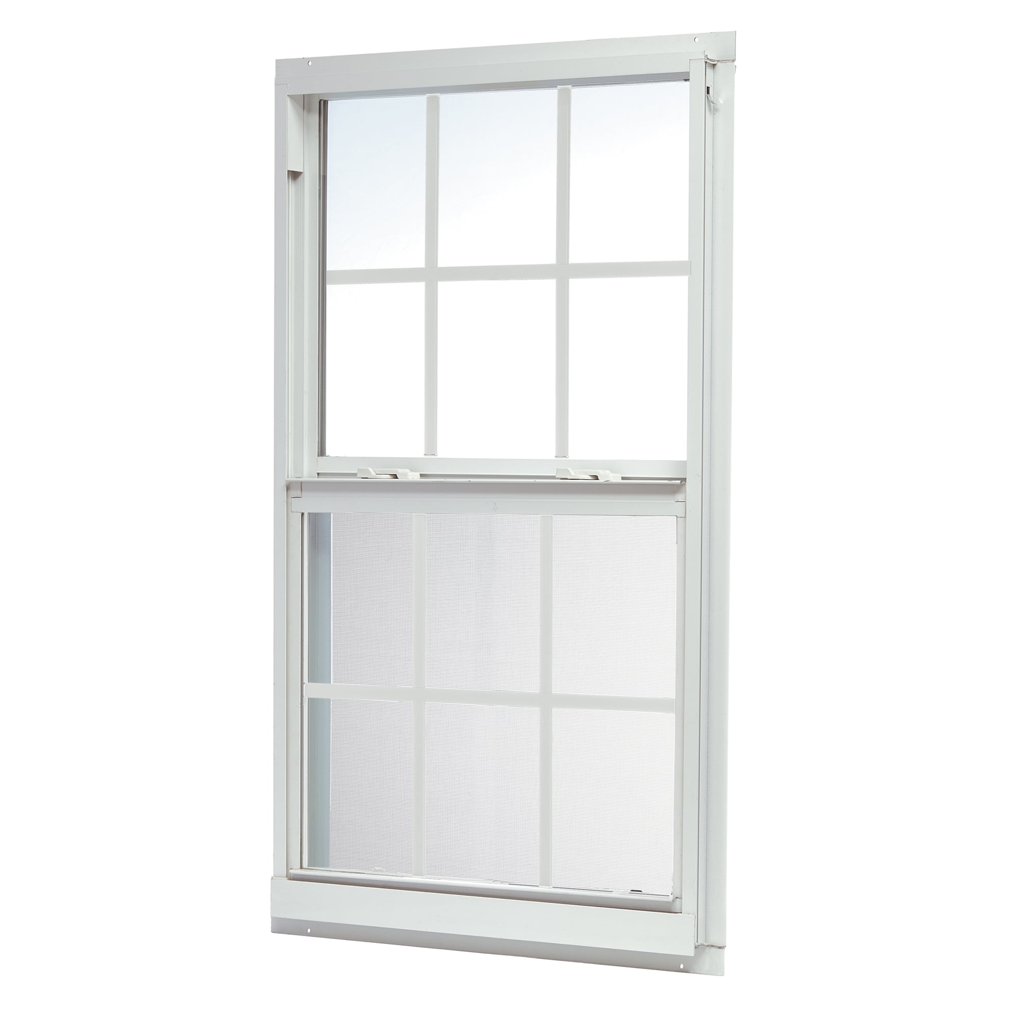 RELIABILT 46000 Series 35-1/2-in x 51-1/2-in White Exterior Aluminum New construction Single Hung Window Low-E Double Pane Glass with Grids, (Half Screen Included) #ASHW3652GRB