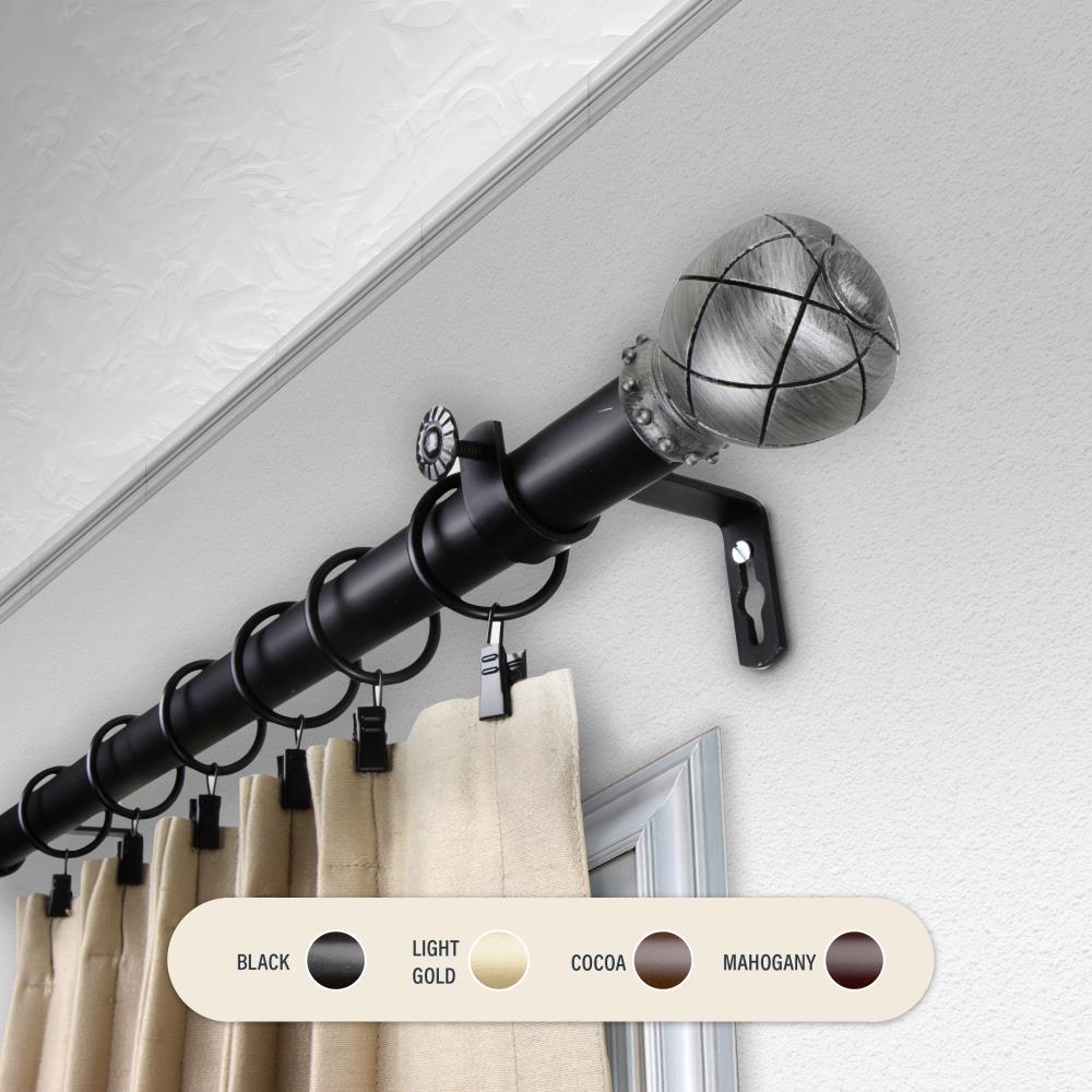 Hart & Harlow L100-04-992 1-in Sawyer 120-in to 170-in Black Steel Single curtain rod with Finials