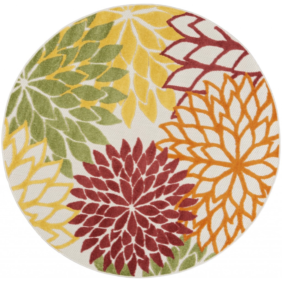 HomeRoots 4000384676 4 x 4 (ft) Polypropylene Red Multi Colored Round Indoor/Outdoor Floral Area rug
