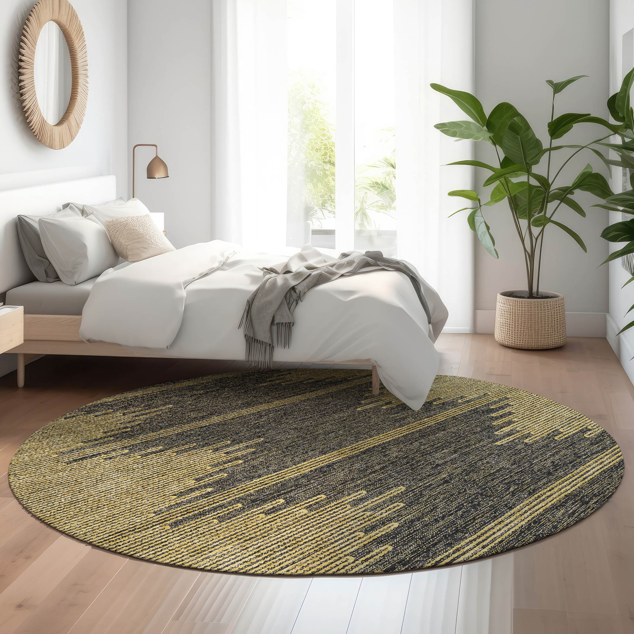 Addison Rugs AMF647GR8RO Mayfield AMF647GR 8 x 8 (ft) Loomed Polyester Graphite Round Indoor Geometric Machine washable Area rug