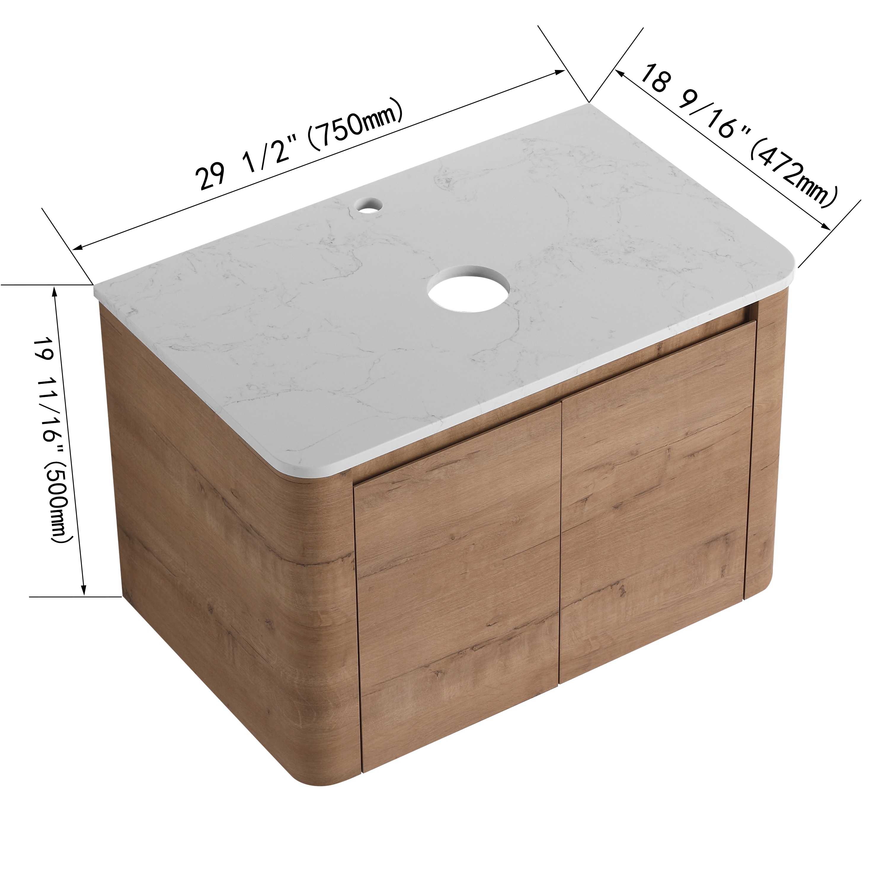 Vynxaria 30-in Imitative Oak Single Sink Floating Bathroom Vanity with Top #LS0505-W999977A1