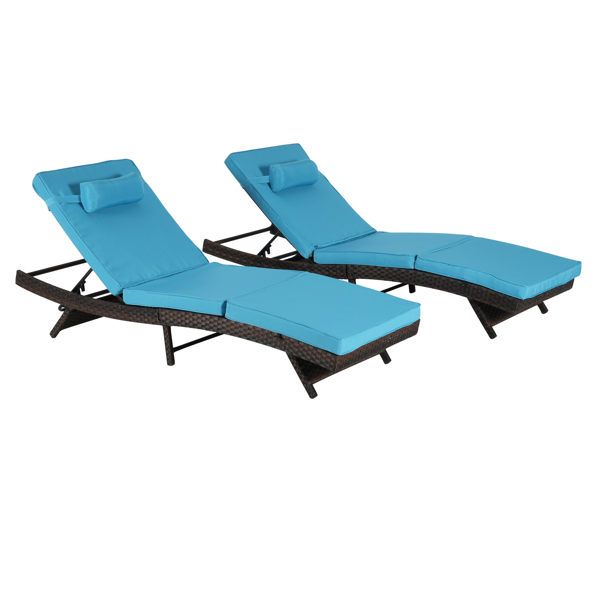 Gaierptone CRXPZ939LIQ Long Reclining Chair Set of 2 Rattan Blue Steel Frame Stationary Chaise Lounge Chair with Blue Cushioned Seat