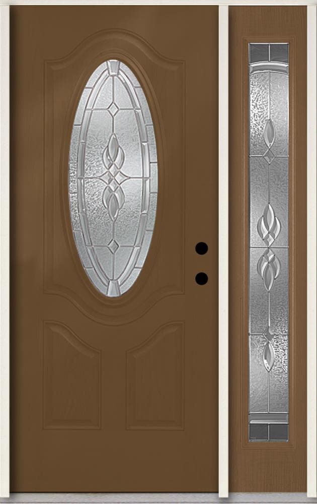 RELIABILT LO911225 Hampton 48-in x 80-in x 4-9/16-in Fiberglass Oval lite Left-hand inswing Woodhaven Stained Prehung Front Door with Left Sidelight Insulating core