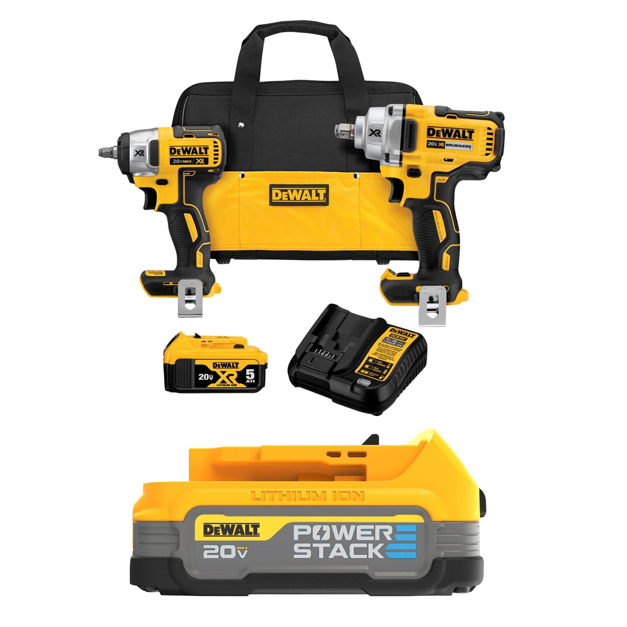 DEWALT 2-Tool 20-Volt Max Brushless Power Tool Combo Kit with Soft Case (1-Battery and charger Included) & 20V MAX POWERSTACK Compact Battery