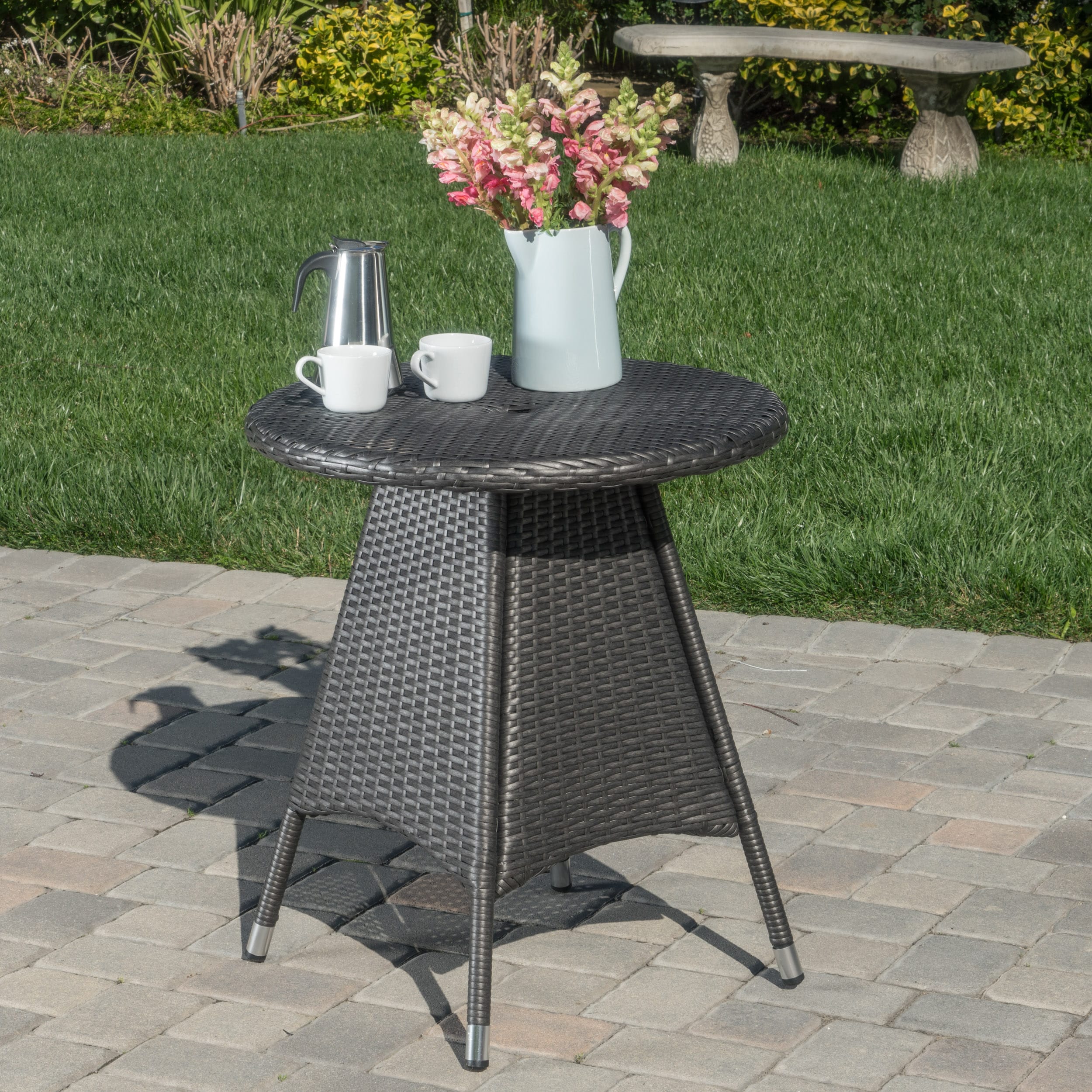 ModernLuxe L-56313.00GRY CORSICA RD BISTRO TABLE Round Rattan Outdoor End 25.75-in W x 25.75-in L
