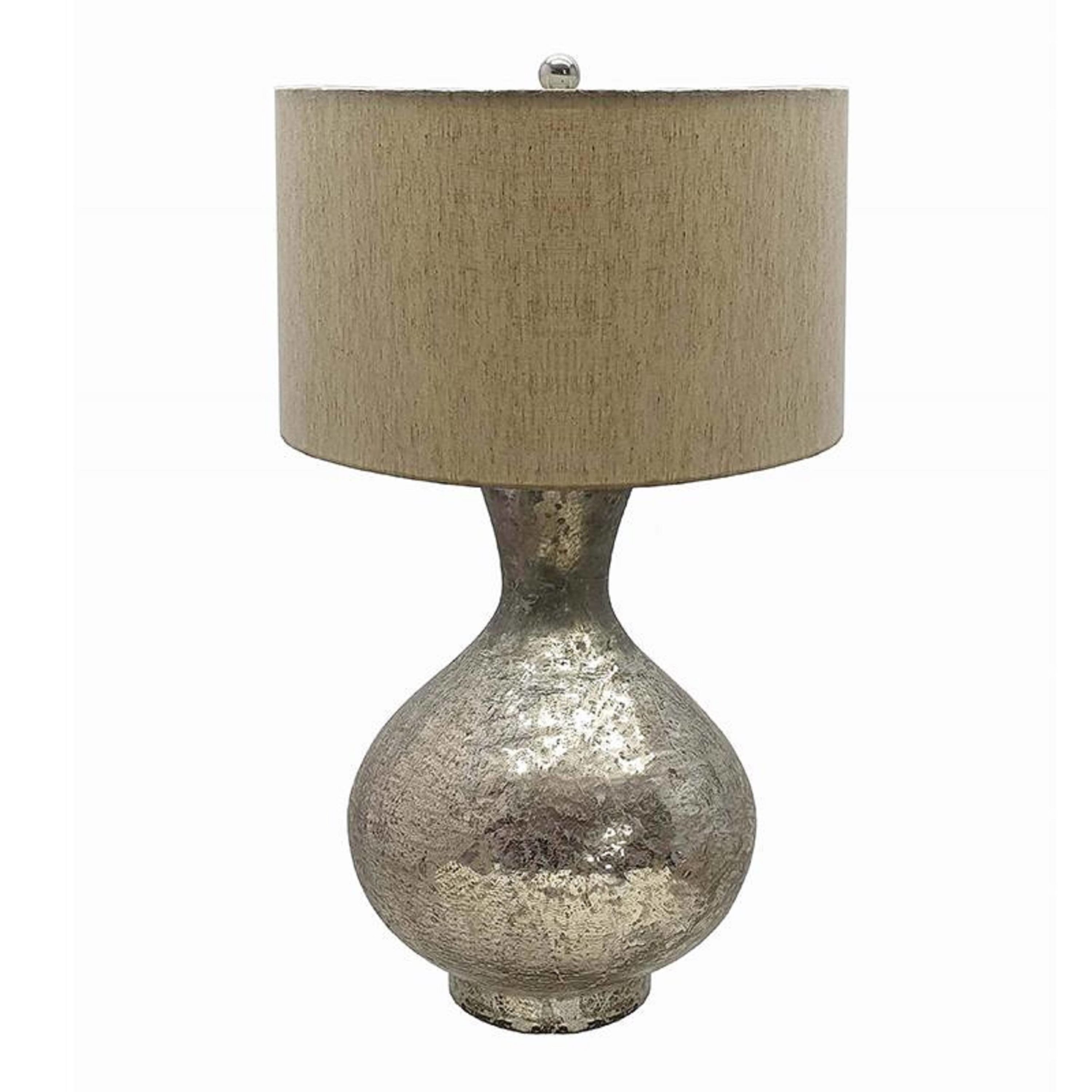 A&B Home 48484 A and B Home 23 in H Drum-Shaped Silver and Beige Glass With Bottle-Shaped Base Table Lamp for Nightstand, Dresser, Living Room, Bedroom, Foyer, Entryways, Kids Room, Dining Room