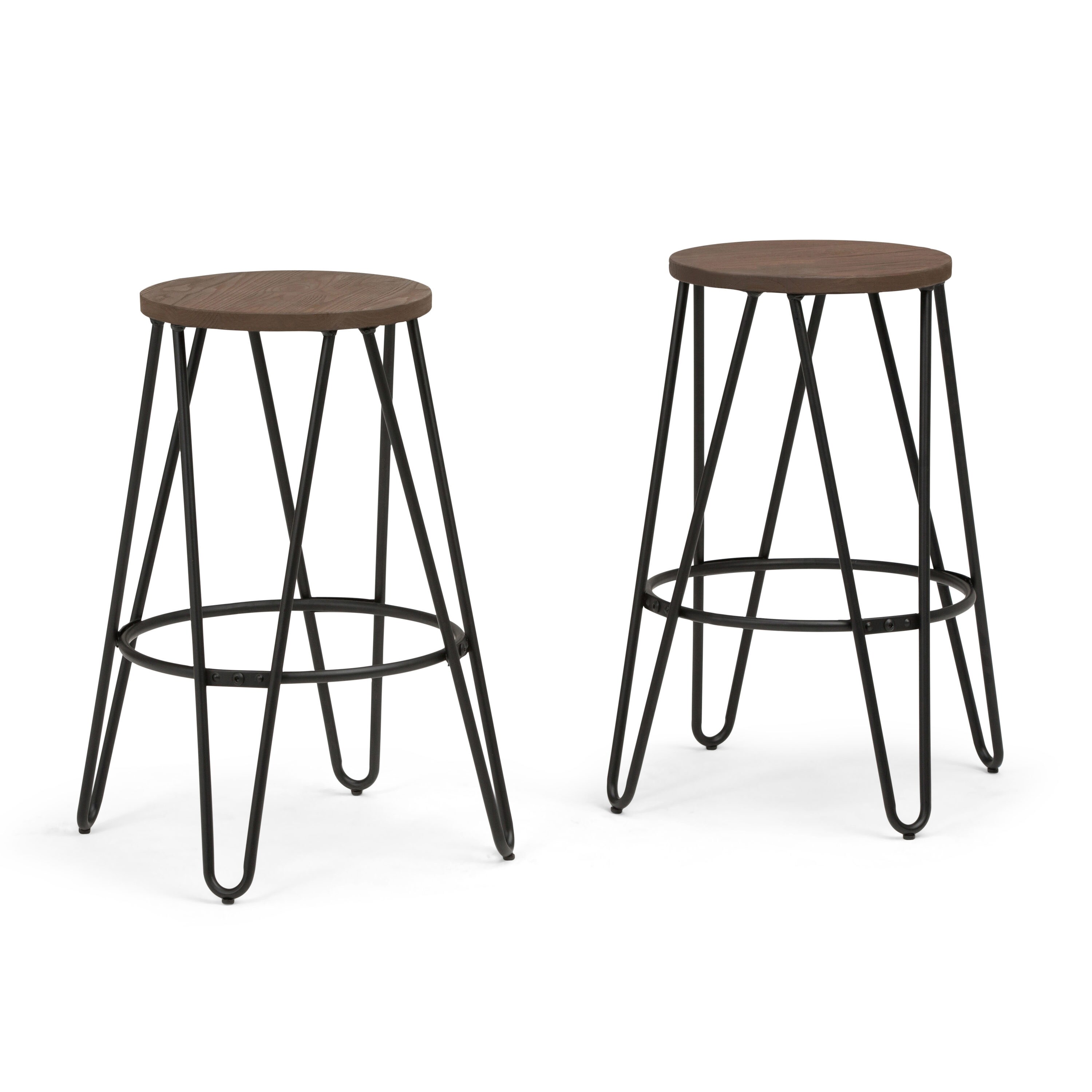 Simpli Home AXCSIM-26 Simeon Set of 2 Cocoa Brown/Black 25.59-in H Counter height Metal Bar Stool Back