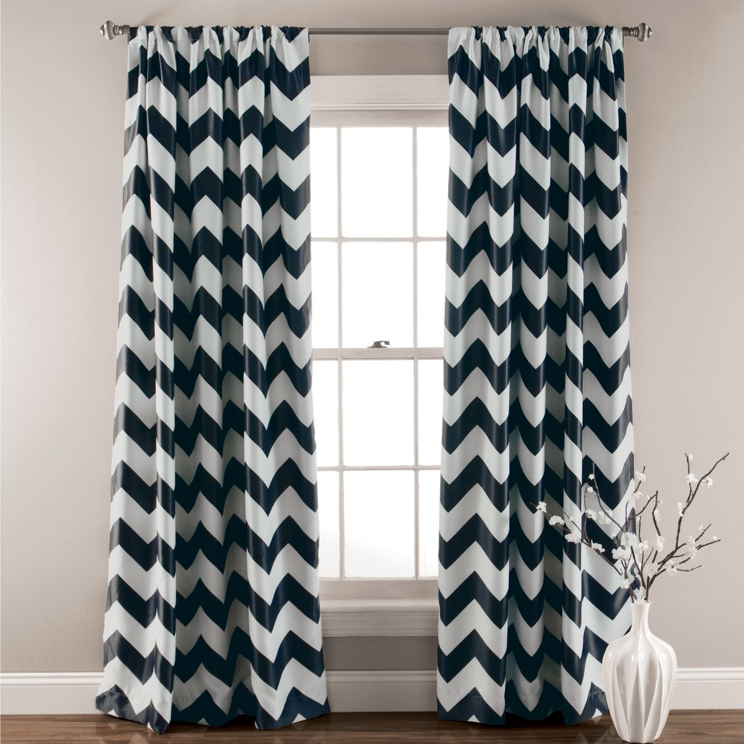 Lush Decor C21293P14-000 84-Inches Black Chevron Room darkening Rod pocket Curtain panel pair