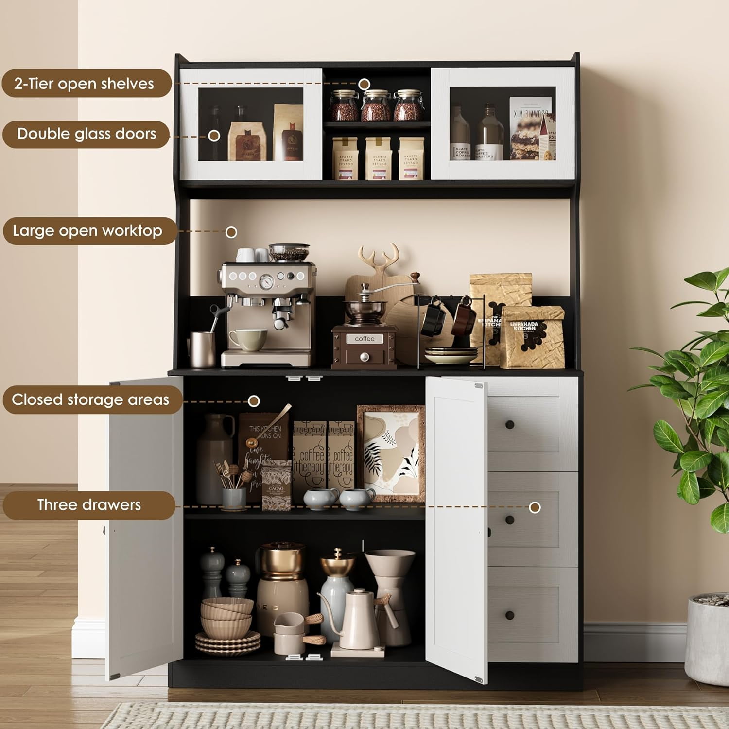 Der Rose 66Inch Kitchen Pantry Cabinet with Microwave Shelf Tall ...