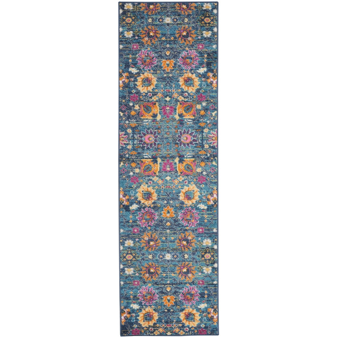 HomeRoots 4000385165 2 x 10 (ft) Polypropylene Denim Rectangular Indoor Floral Runner rug