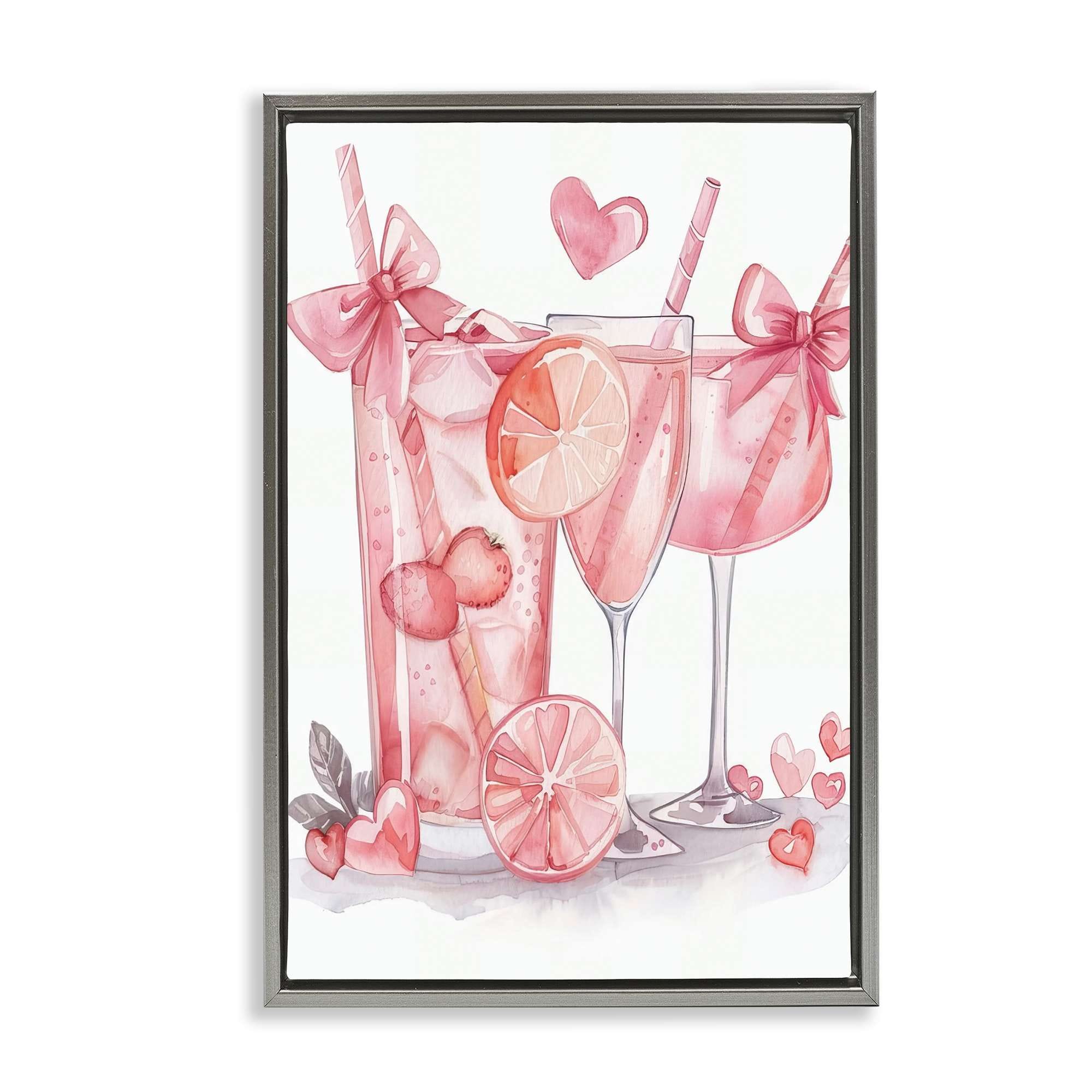 Stupell Industries BT-676-FFL-20X30 Pink Glam Cocktail Party Gray Framed Floater Canvas Wall Art By LSR Design Studio 21 x 31
