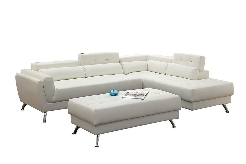 Poundex Jolie Modern White Faux Leather, White Modern Sectional Leather Sofa