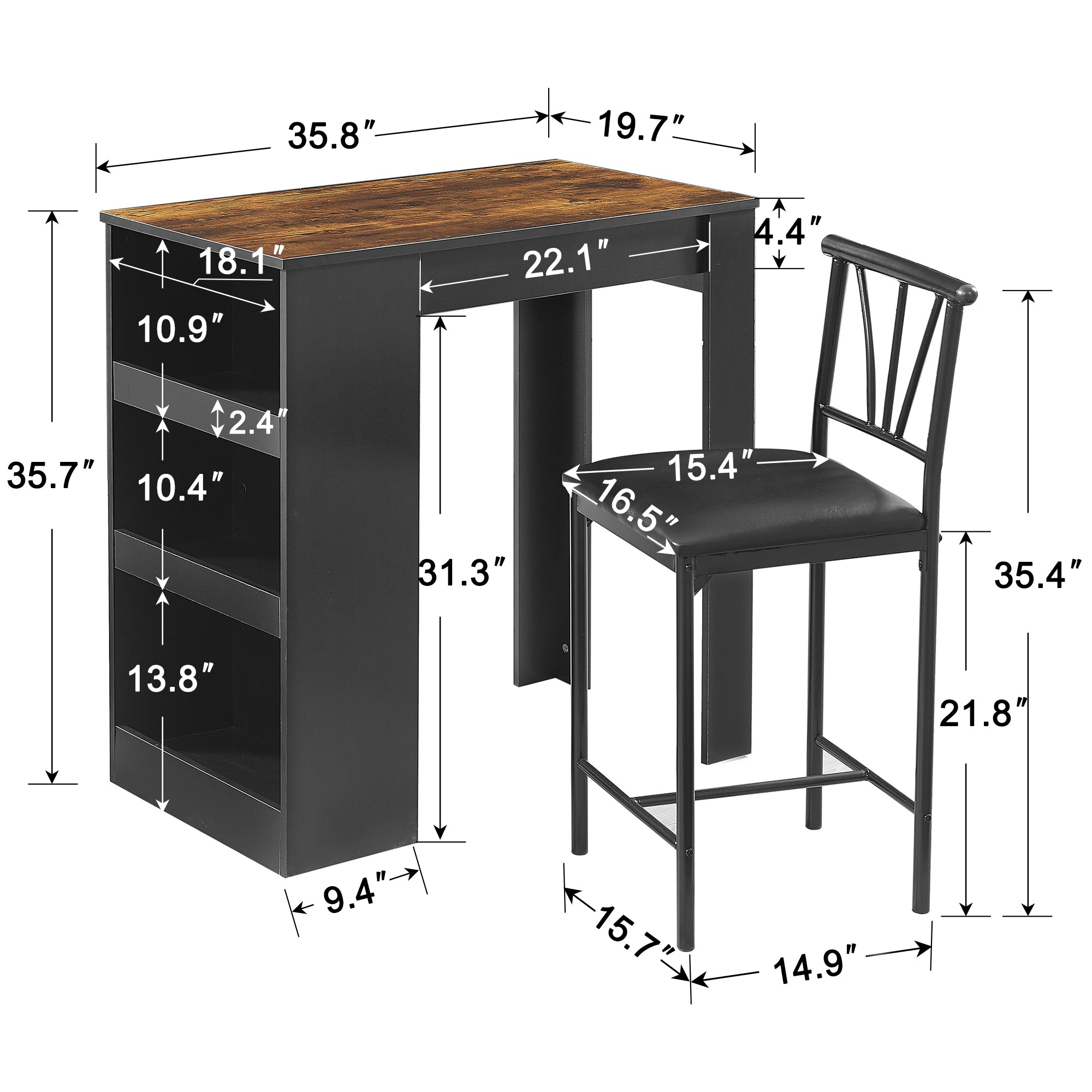 Vecelo LOE-DTS02-BRN Dining-Sets - View #3
