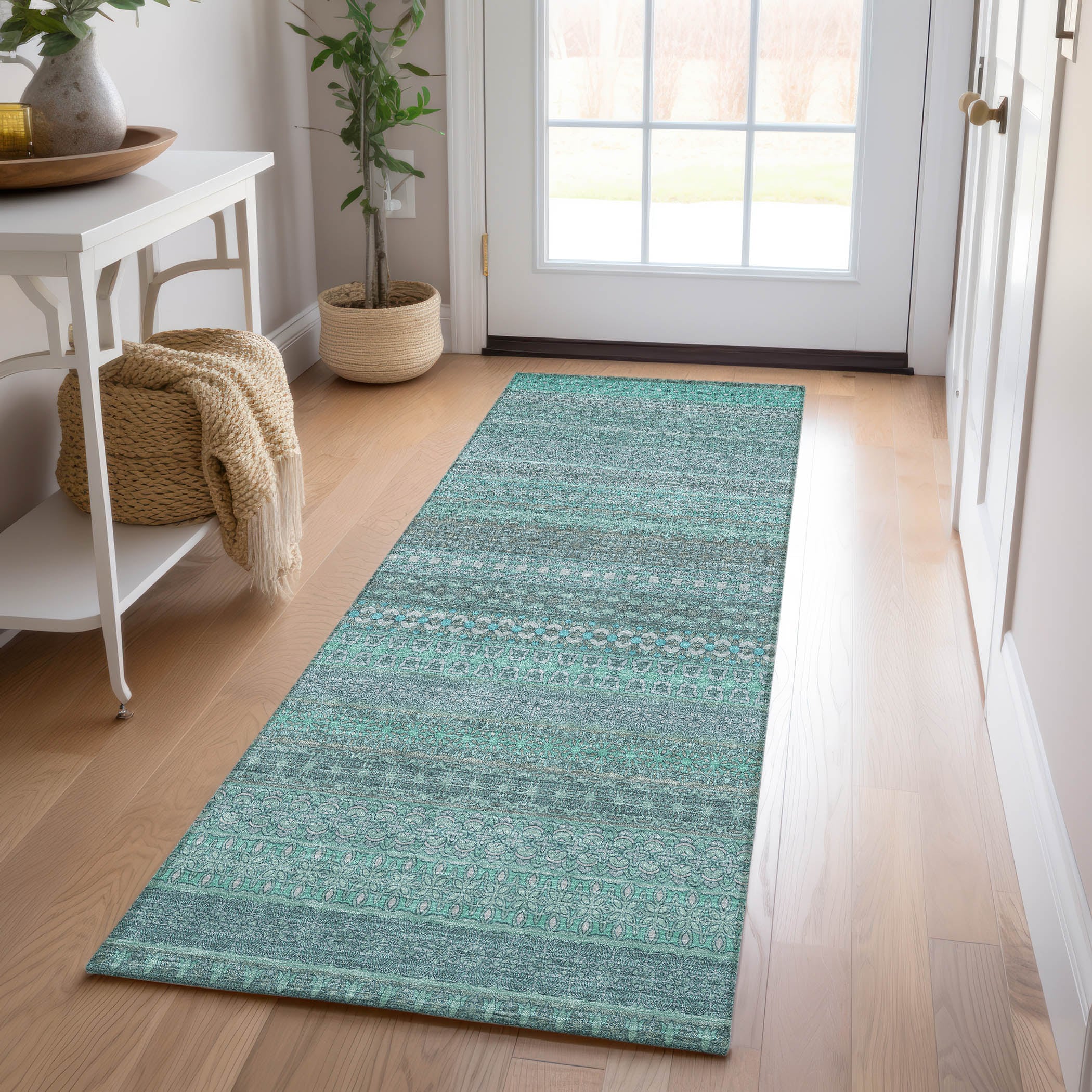 Addison Rugs ACN527TQ2X8 Chantille ACN527TQ 2 x 7 (ft) Polyester Turquoise Rectangular Indoor/Outdoor Stripe Machine washable Area rug