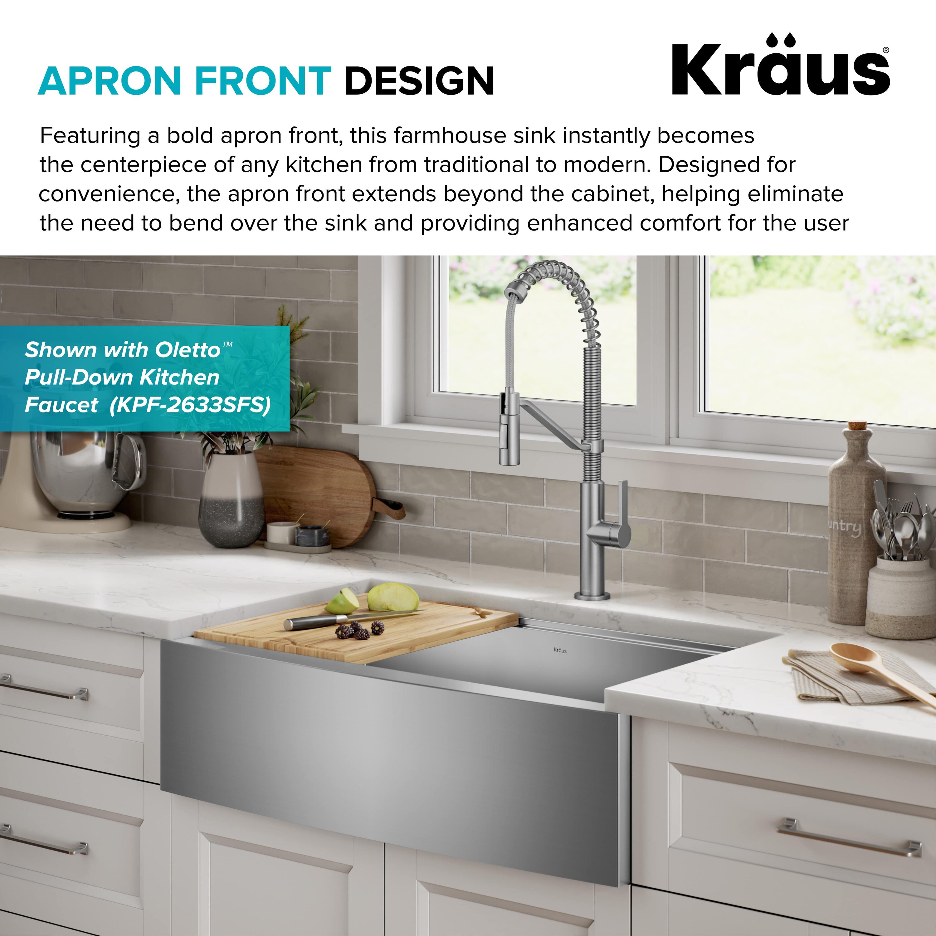 Kraus KWF210-33/PGM Kore Workstation 33 inch Farmhouse Apron Front 16 Gauge Stainless Steel Single Bowl Kitchen Sink in PVD, Gunmetal