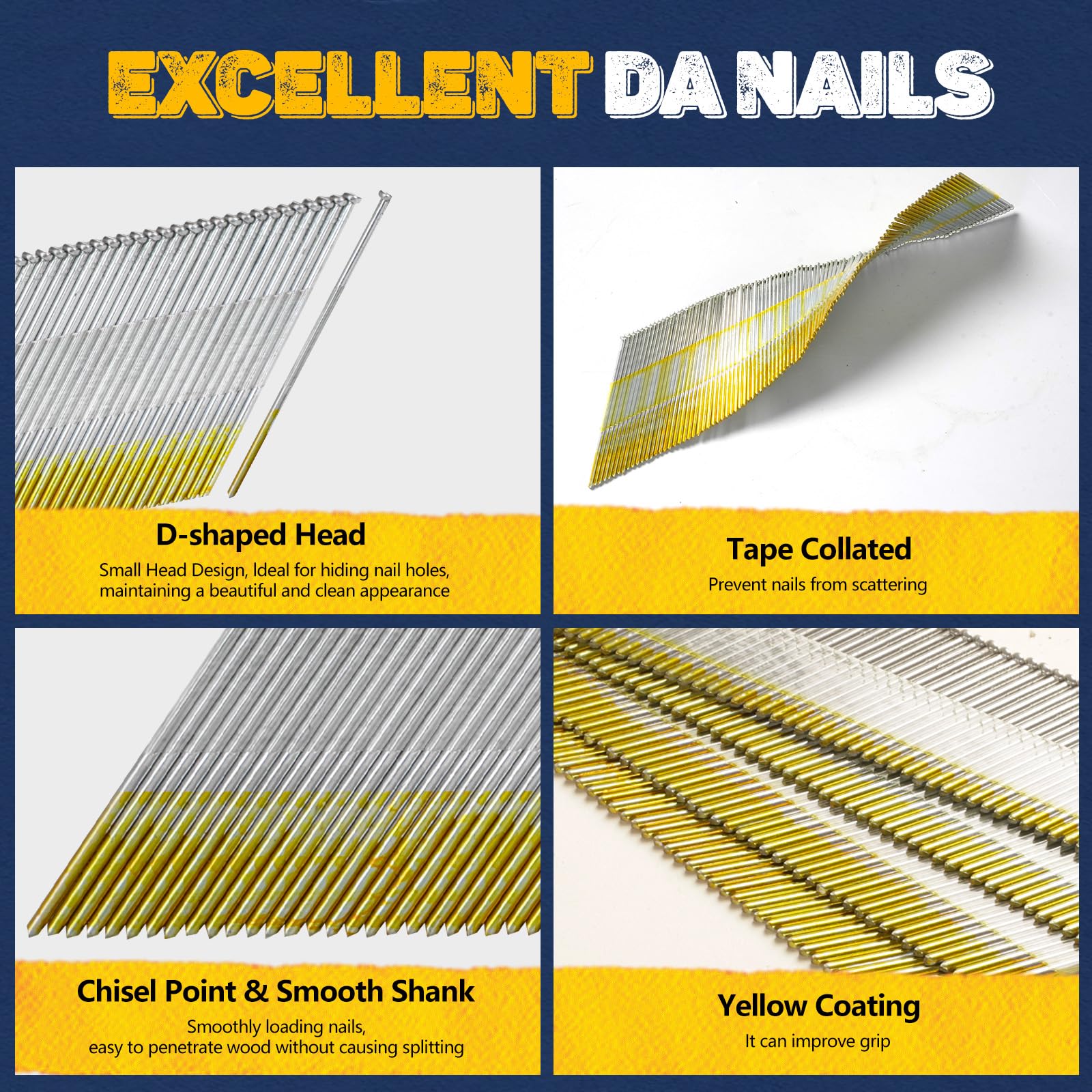 SenQWFa 15 Gauge Angled Finish Nails 34 Degree Stainless Steel D Head ...