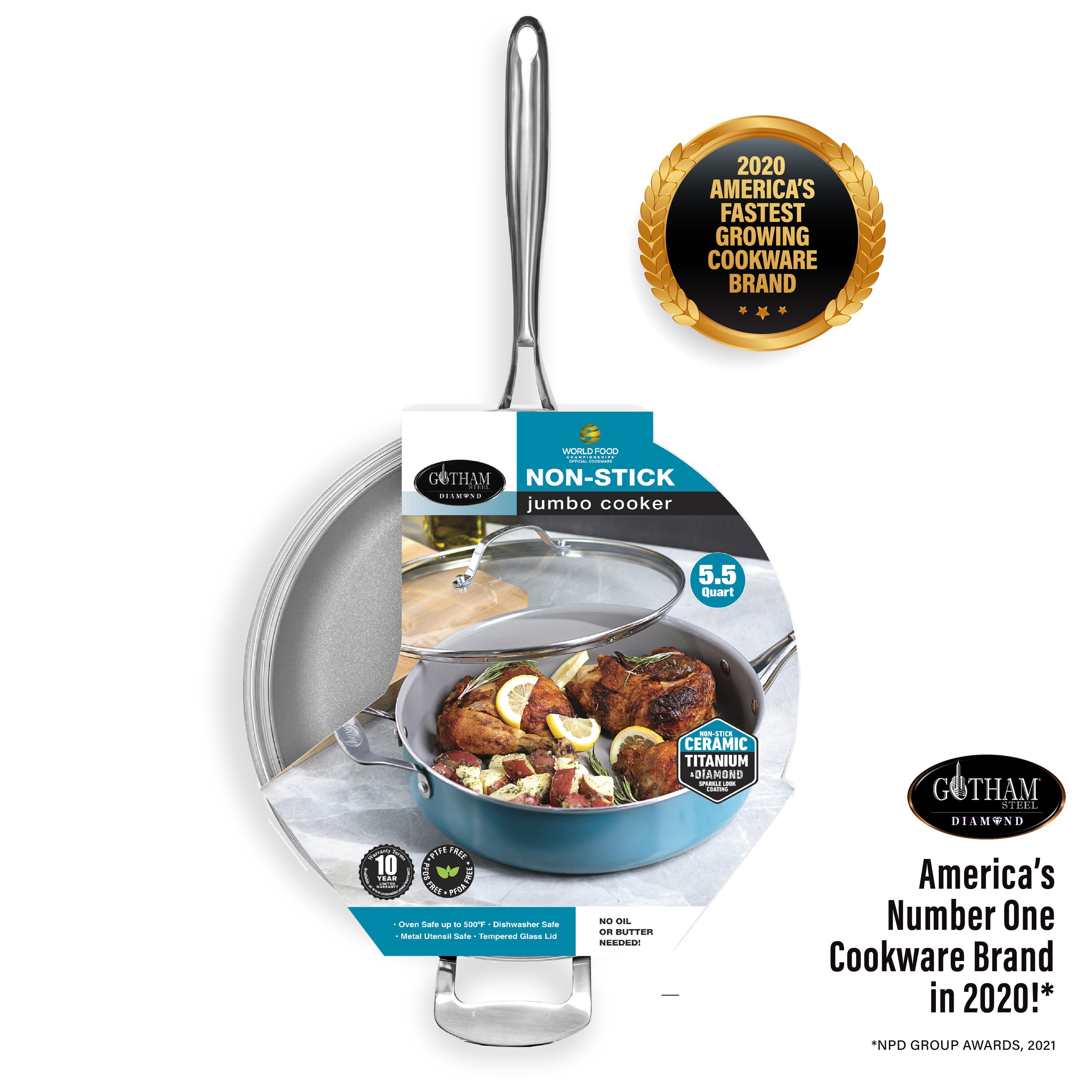 Gotham Steel 12 Nonstick Frying Pan, 100% PFOA Free Chef’s Skillet, Aqua  Blue