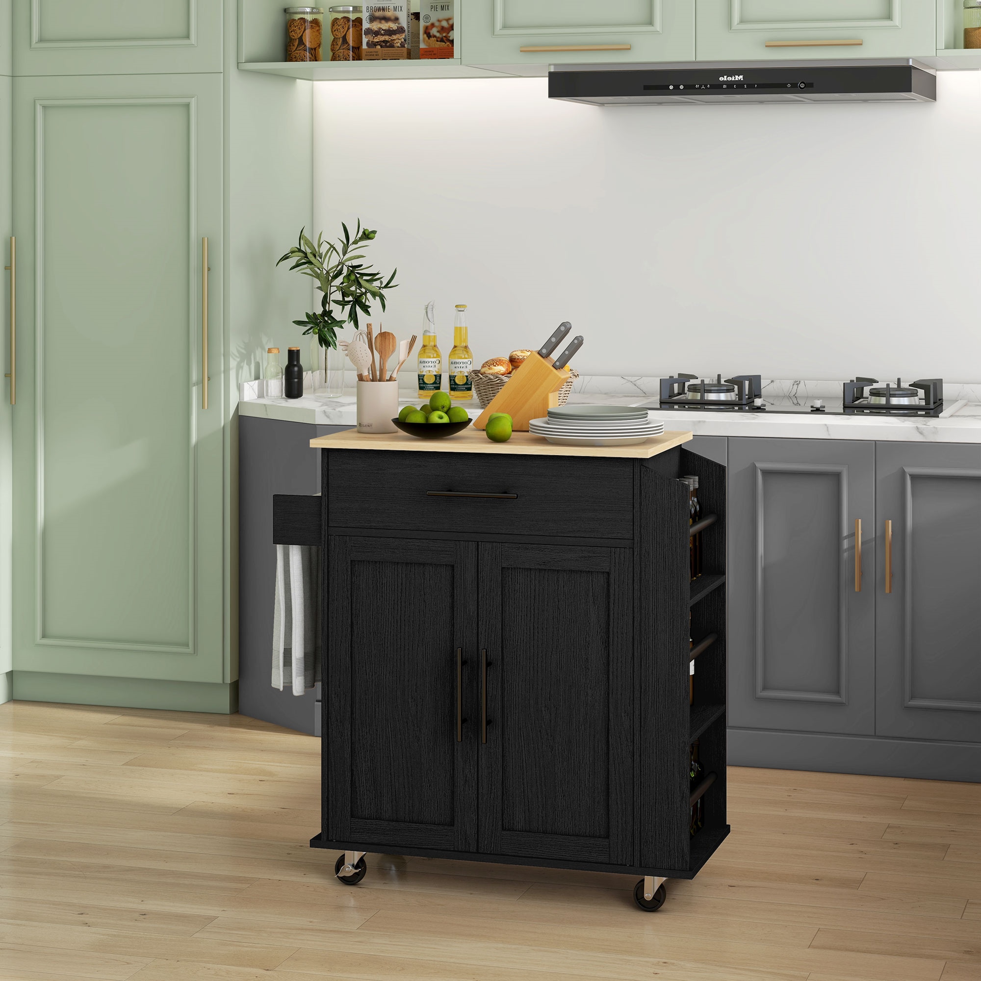 BABOOM Black Mdf Base with Mdf Wood Top Rolling Kitchen Island (15-in x 29.9-in x 34.1-in)