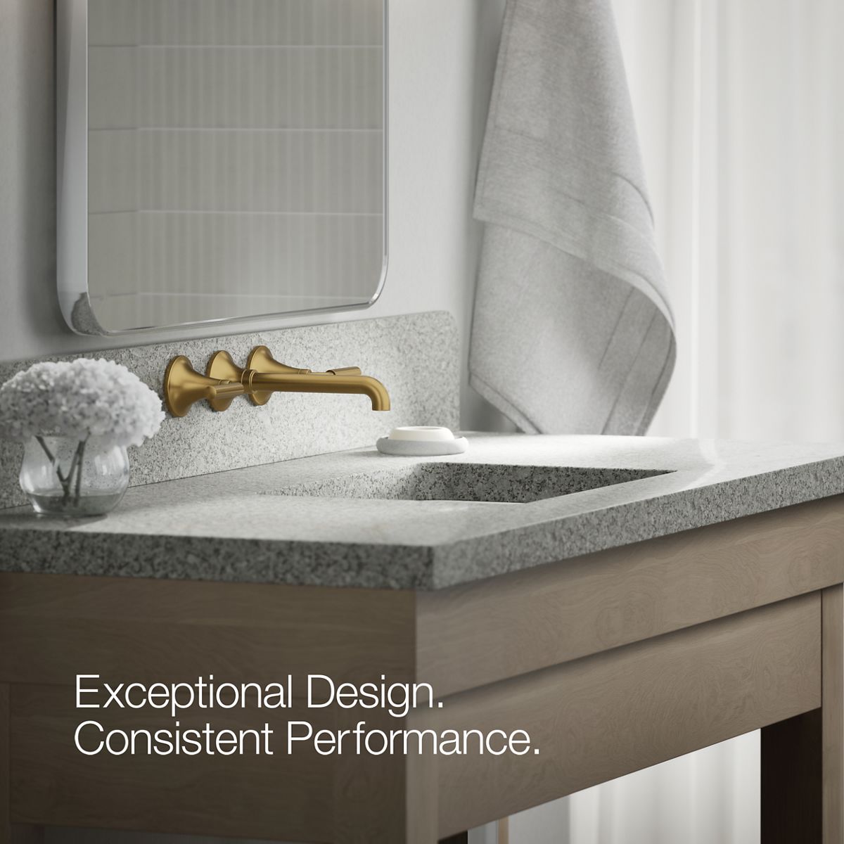 Elegant Vibrant Brushed Moderne Brass Wall-Mount Bathroom Sink Faucet