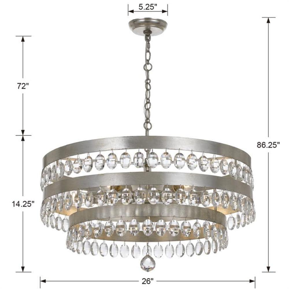 Elegant Antique Silver Drum Chandelier with Crystal Accents