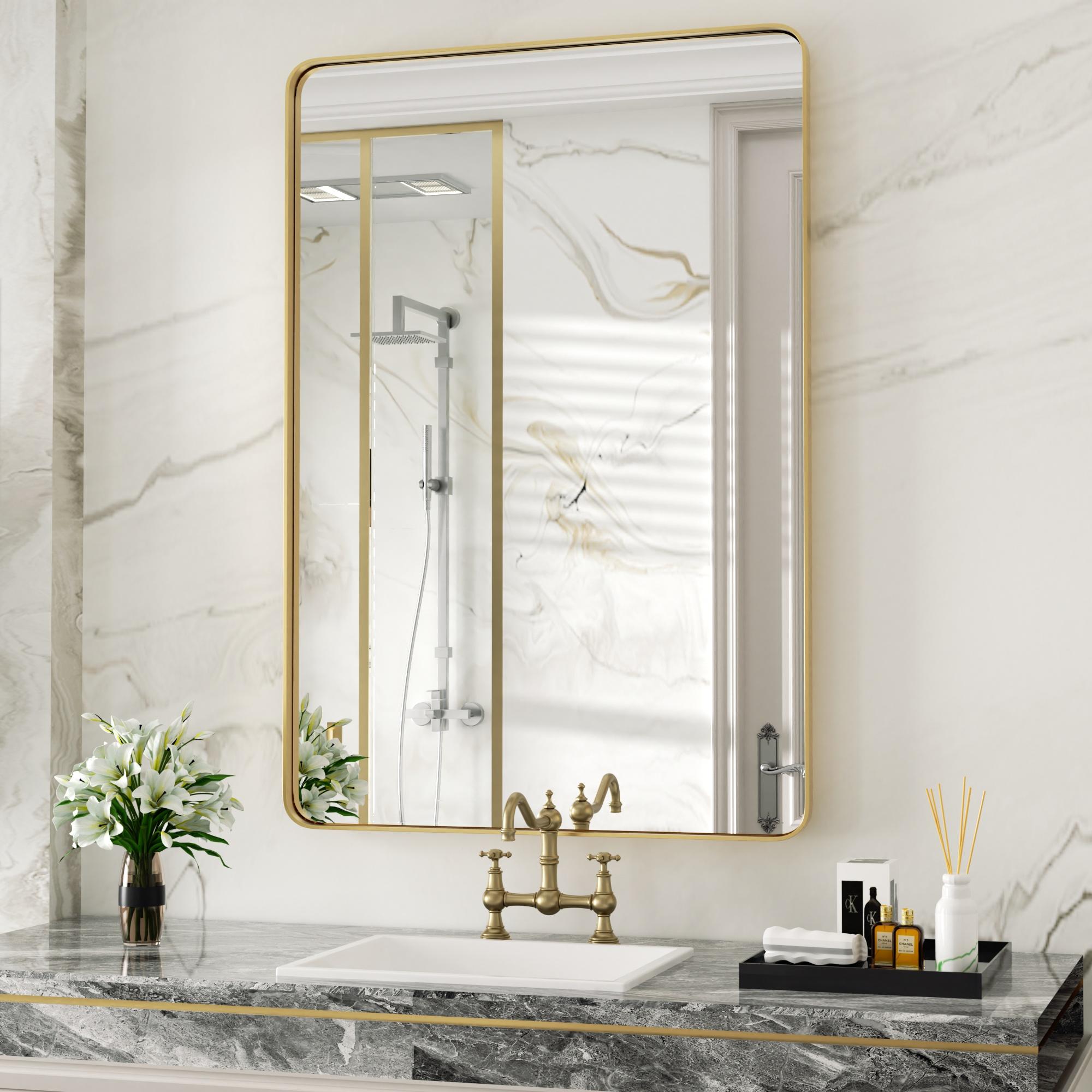 Clavie LS-22301-SRGD Bathroom Mirrors Wall Mirrors Accent Mirrors 22-Inches W x 30.0-Inches H Rectangle Brushed Gold Framed Wall Mirror
