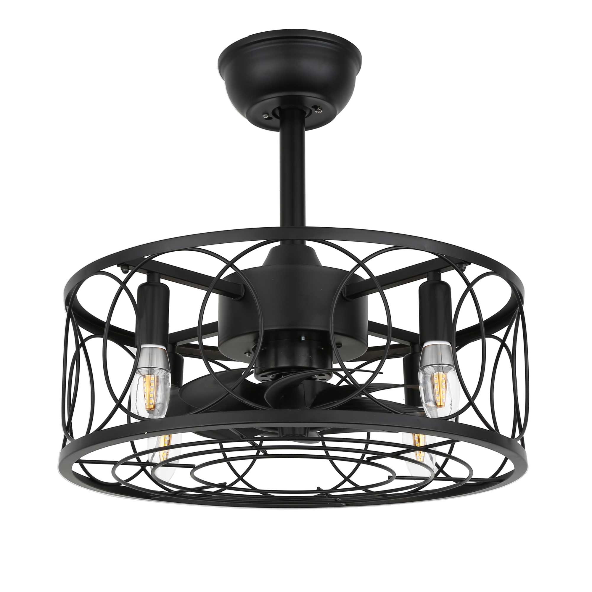 GETLEDEL CF-3501BK 18-Inches Black with Black Blades Indoor Downrod mount Fandelier Ceiling Fan and Remote ( 8 -Blade)