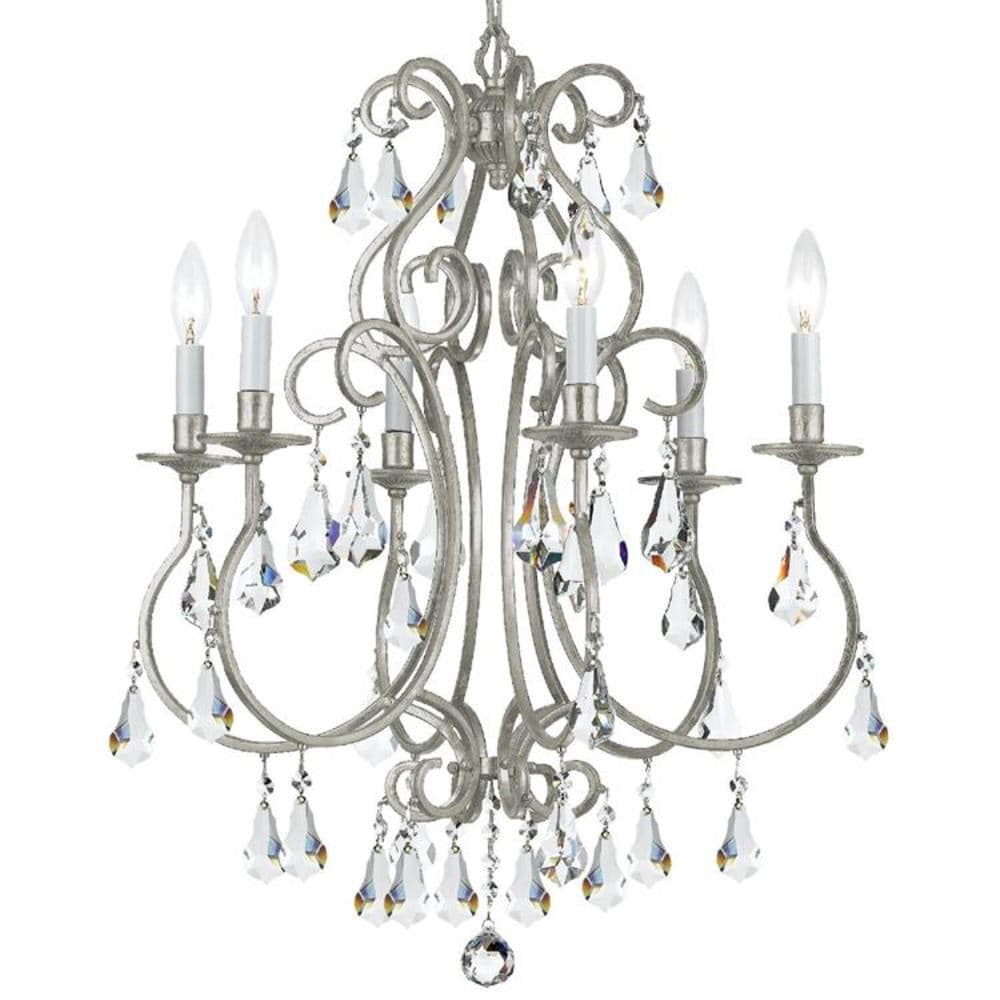 Crystorama 5016-OS-CL-S Ashton 6 -Light Brushed Steel Rustic Crystal For Use in Bedrooms, Dining Rooms, Foyers, Kitchens, Living Rooms Chandelier